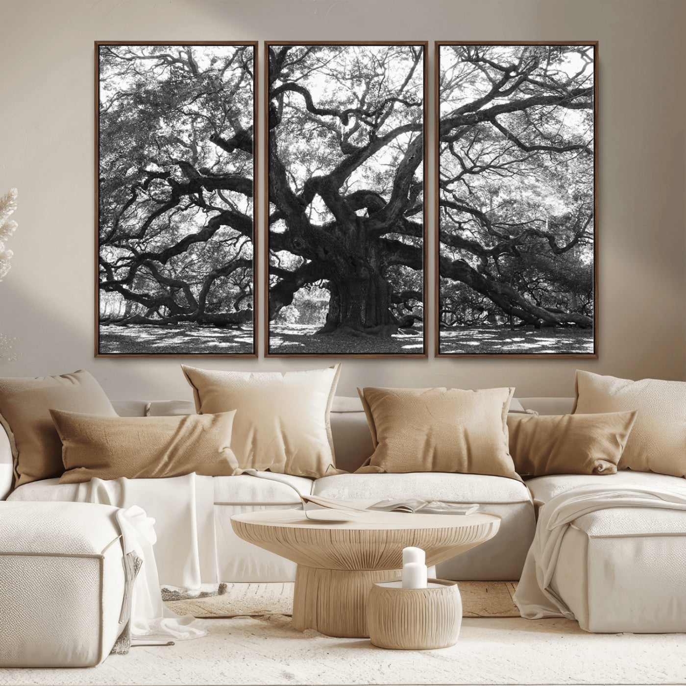 MGV-FC-48X32-3P - Ancient Oak Wall Art Canvas Print, Framed Twisted Branches Art Picture Print, Gnarled Tree Perfect Moody Nature Decor Artwork