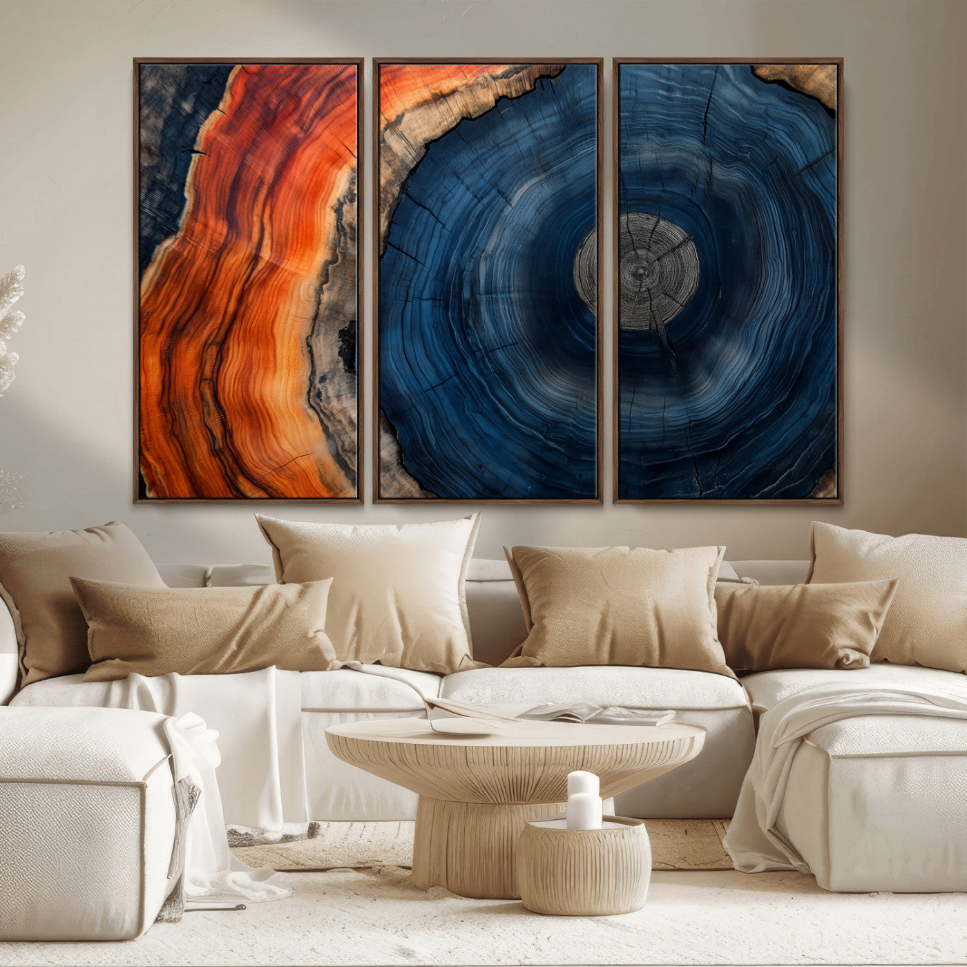 MGV-FC-48X32-3P - Tree Rings Wall Art Canvas Print, Rustic Wood Print, Framed Natural Texture Art Print, Wood Grain