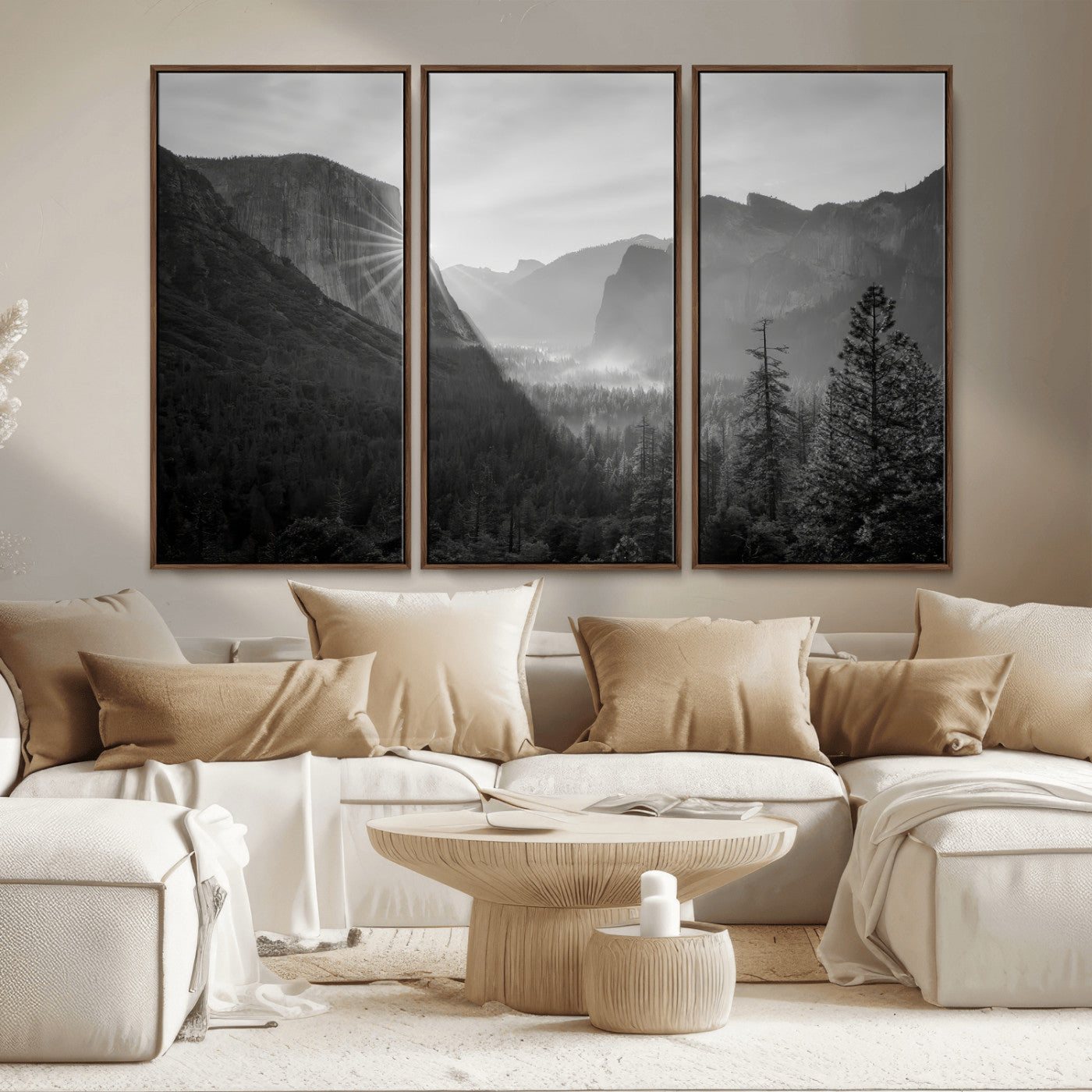 MGV-FC-48X32-3P - Yosemite Valley Wall Art Canvas Print, Framed El Capitan Sunrise Art Picture Print, Misty Mountain Perfect Modern Rustic Decor Artwork