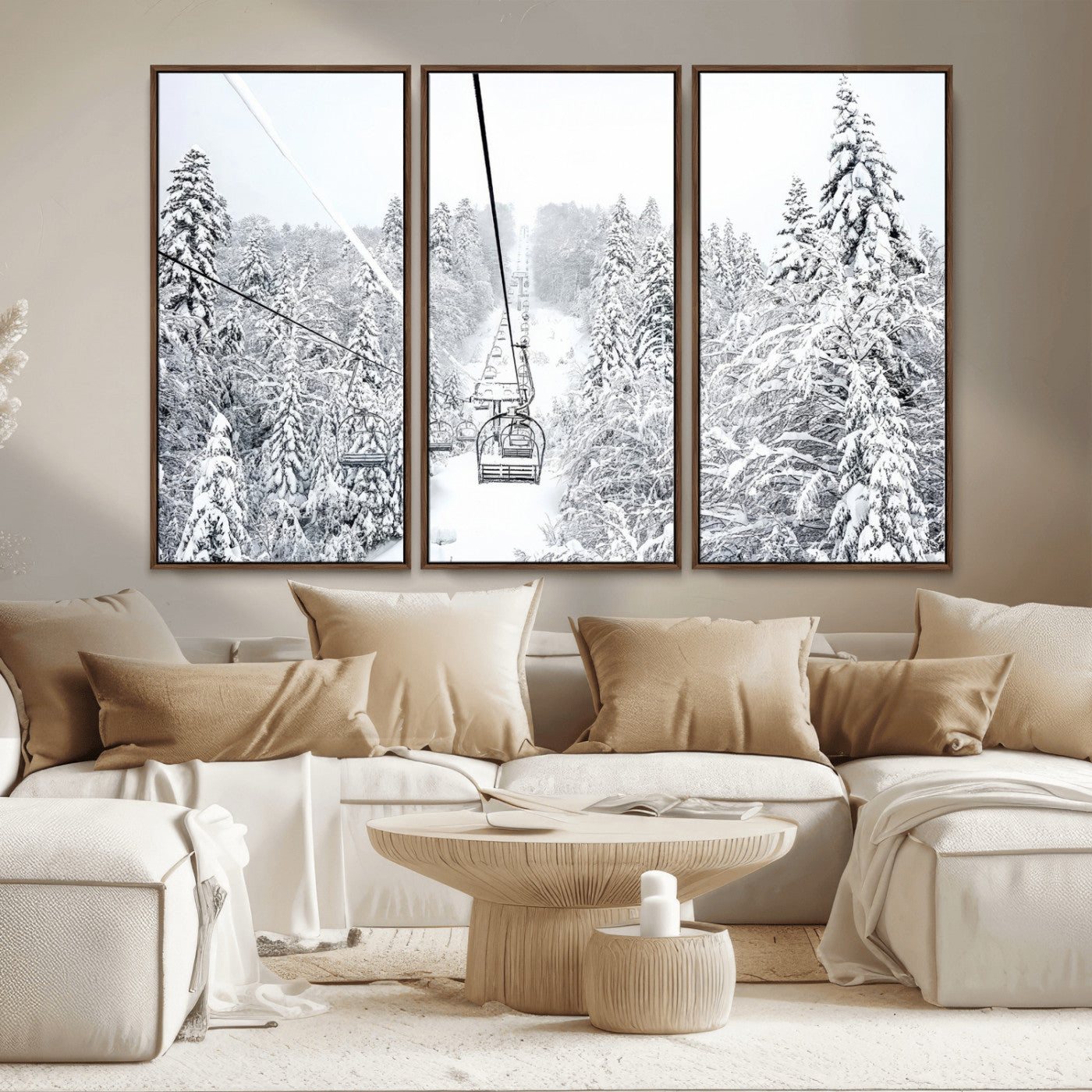 MGV-FC-48X32-3P - Winter Snow Ski Lift Wall Art Canvas Print Winter Trees Print