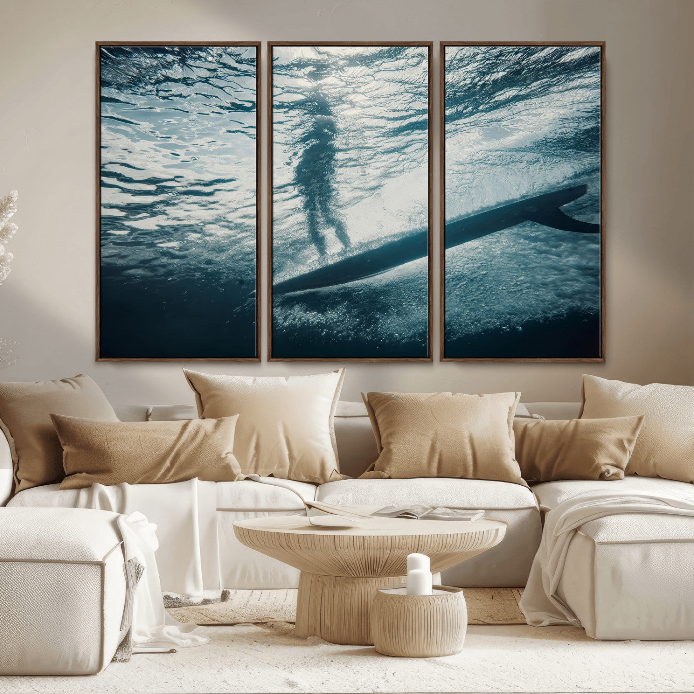MGV-FC-48X32-3P - Submerged Surf Wall Art Canvas Print, Framed Underwater Perspective Art Picture Print, Ocean Surf Perfect Coastal Adventure Decor Artwork