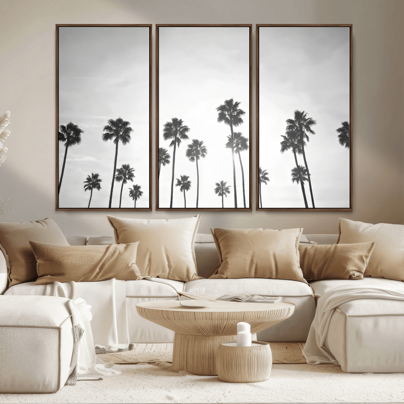 62298277-MGV-CV-36X24-Monochrome Palms Wall Art Canvas Print – Framed Minimalist Silhouetted Trees Artwork for Home, Office, Living Room