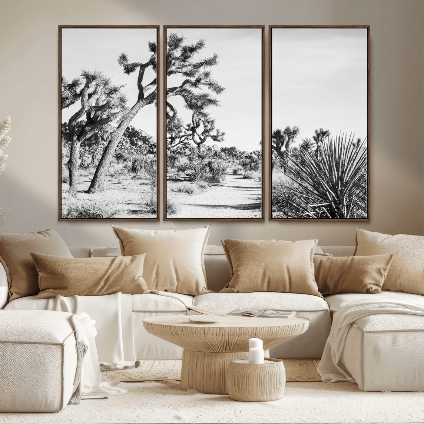 MGV-FC-48X32-3P - Joshua Tree Wall Art Canvas Print, Framed Desert Path Art Picture Print, Monochrome Desert Perfect Minimalist Desert Decor Artwork