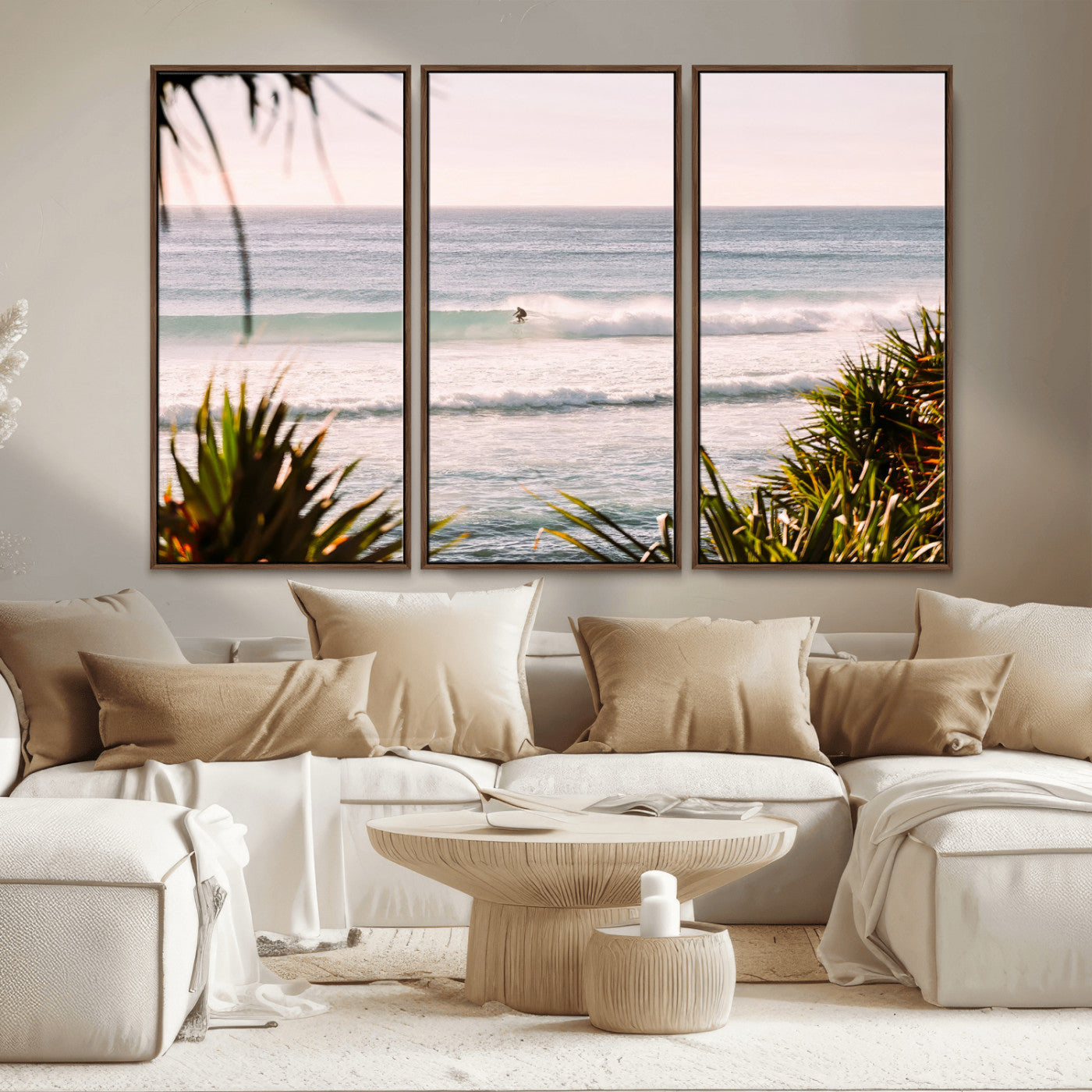 MGV-FC-48X32-3P - Ocean Surfer Wall Art Canvas Print, Framed Coastal Surf Art Picture Print, Tropical Beach Perfect Tropical Coastal Decor Artwork