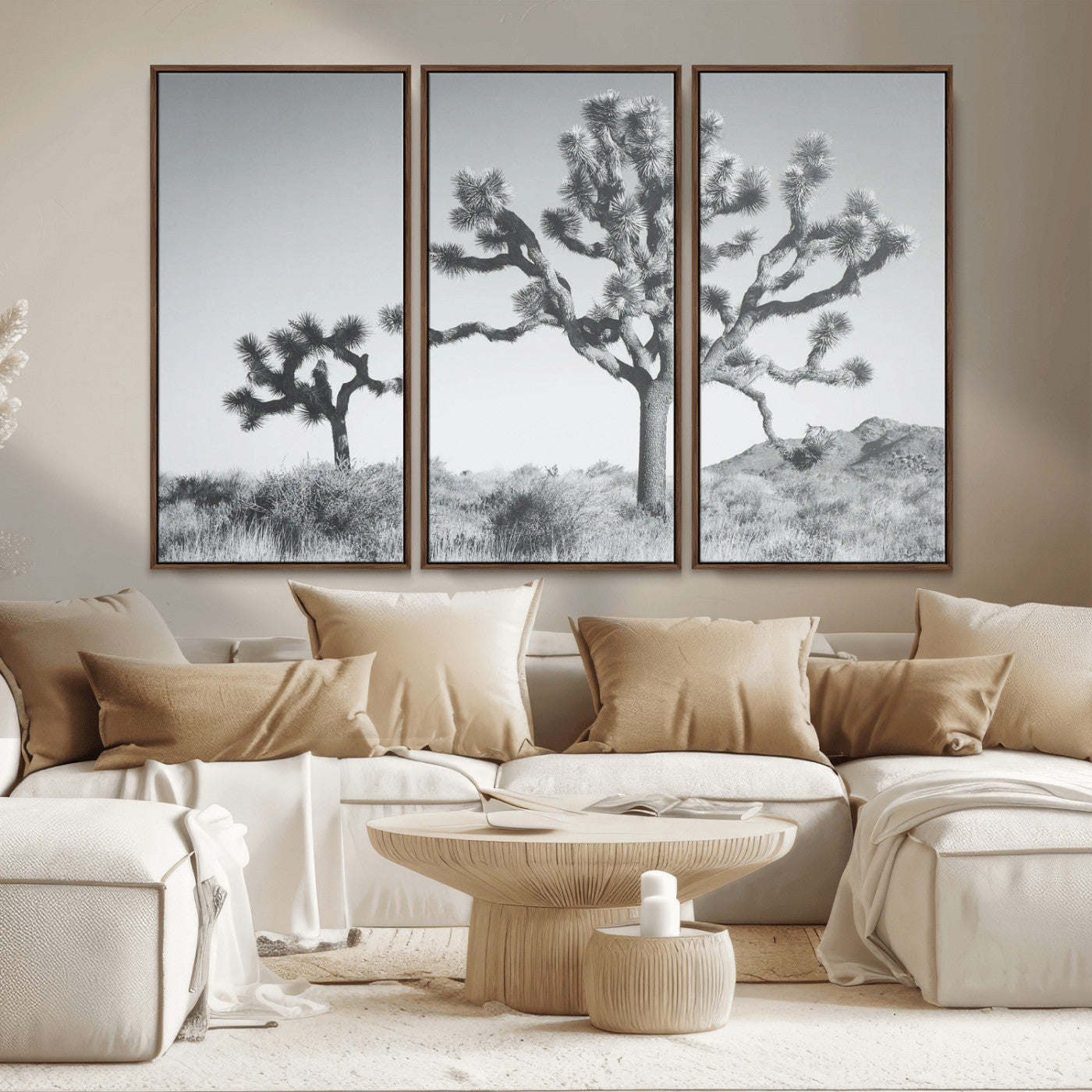 MGV-FC-48X32-3P - Joshua Tree Wall Art Canvas Print, Framed Black White Landscape Art Picture Print, Desert Tree Decor Perfect Southwestern Decor Artwork
