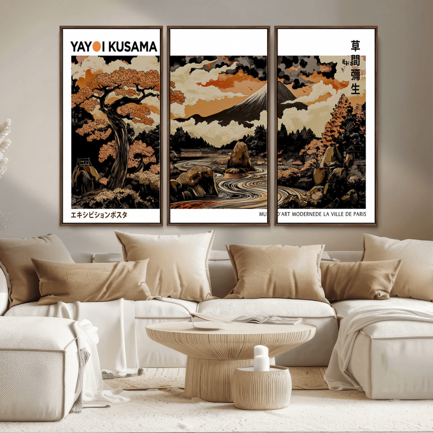 MGV-FC-48X32-3P - Modern Japanese Wall Art Print Yayoi Kusama Canvas Wall Art Abstract Mount Fuji Canvas Print