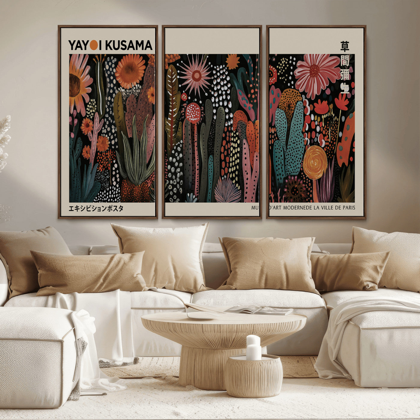 MGV-FC-48X32-3P - Modern Japanese Wall Art Print Yayoi Kusama Canvas Wall Art Abstract Mount Fuji Canvas Print