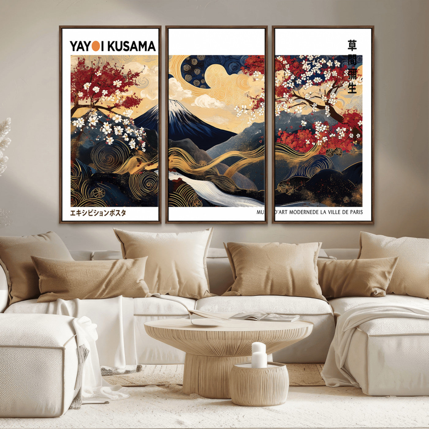MGV-FC-48X32-3P - Modern Mount Fuji Print, Yayoi Kusama Canvas Wall Art, Abstract Mount Fuji Canvas Print, Japanese