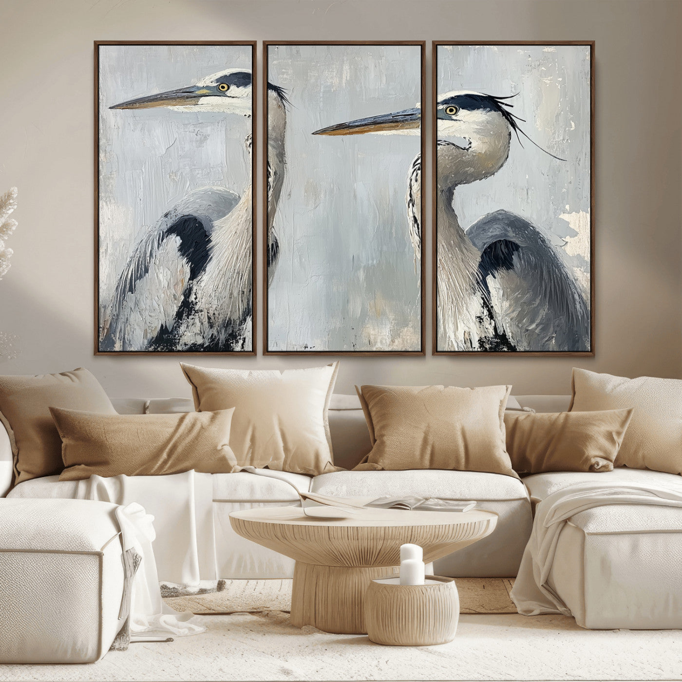 MGV-FC-48X32-3P - Bird Canvas Decor Wall Art Canvas Print, Framed Coastal Bird Pair Art Picture Print, Minimalist Wildlife Wall Perfect Coastal Minimalist Decor Artwork