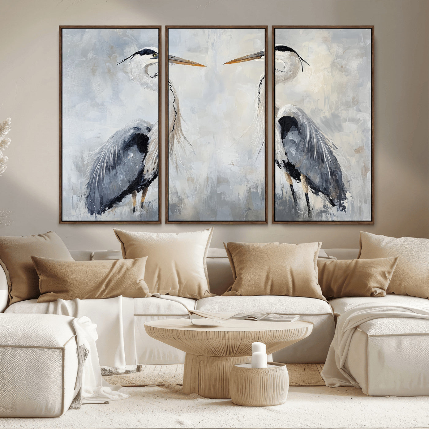 MGV-FC-48X32-3P - Heron Wall Art Wall Art Canvas Print, Framed Bird Canvas Decor Art Picture Print, Nature Inspired Perfect Coastal Minimalist Decor Artwork