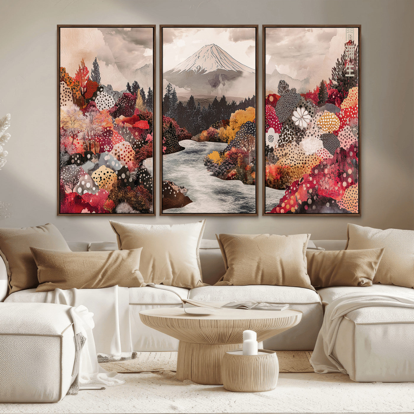 MGV-FC-48X32-3P - Mountain Wall Art Wall Art Canvas Print, Framed Autumn Forest Art Picture Print, Cottagecore Landscape Perfect Cottagecore Boho Decor Artwork