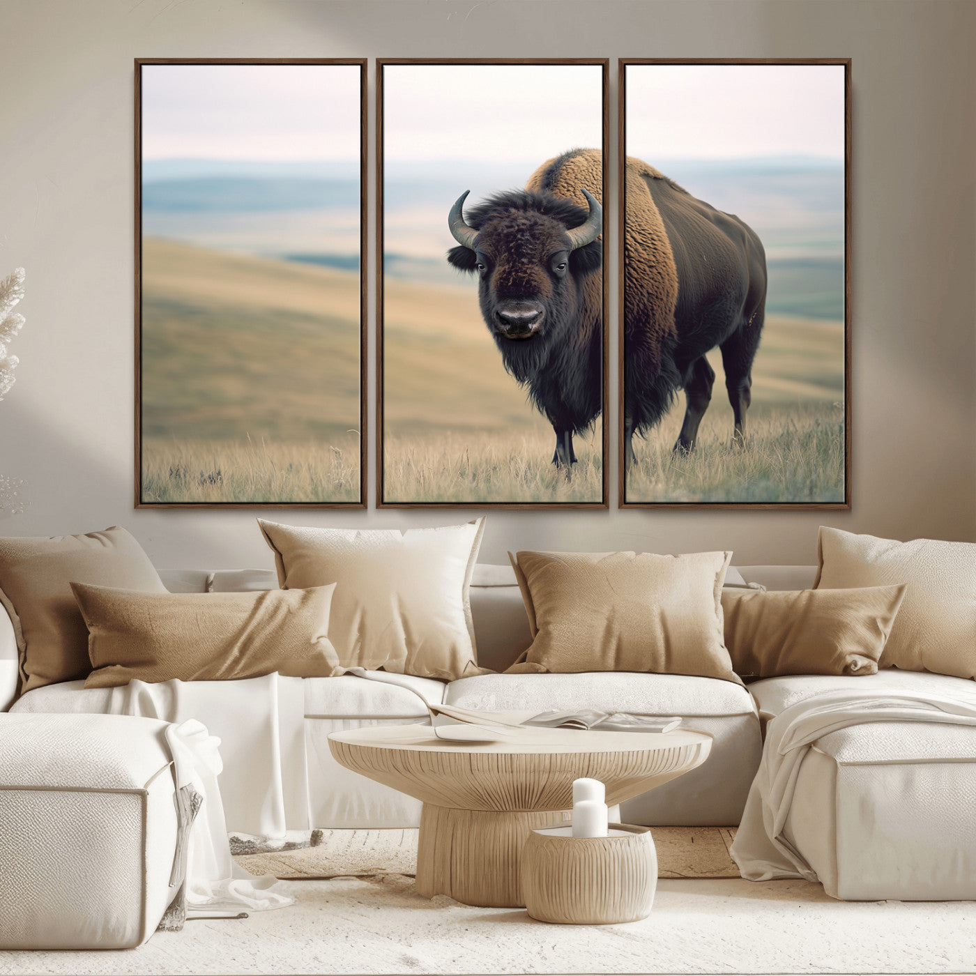 MGV-FC-48X32-3P - Bison Wall Art Wall Art Canvas Print, Framed Buffalo Canvas Print Art Picture Print, American Bison Decor Perfect Rustic Western Decor Artwork