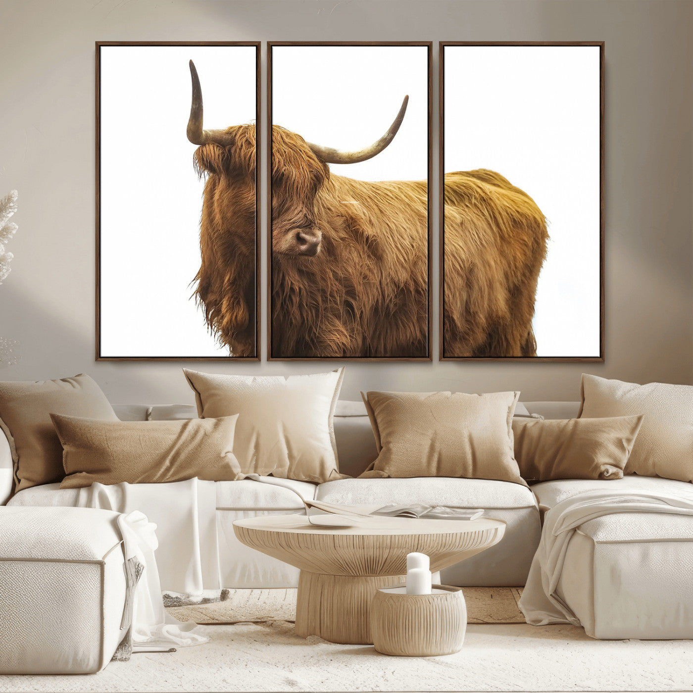 MGV-FC-48X32-3P - Highland Cow Wall Art Canvas Print, Framed Farmhouse Wall Art Art Picture Print, Rustic Animal Decor Perfect Rustic Farmhouse Decor Artwork