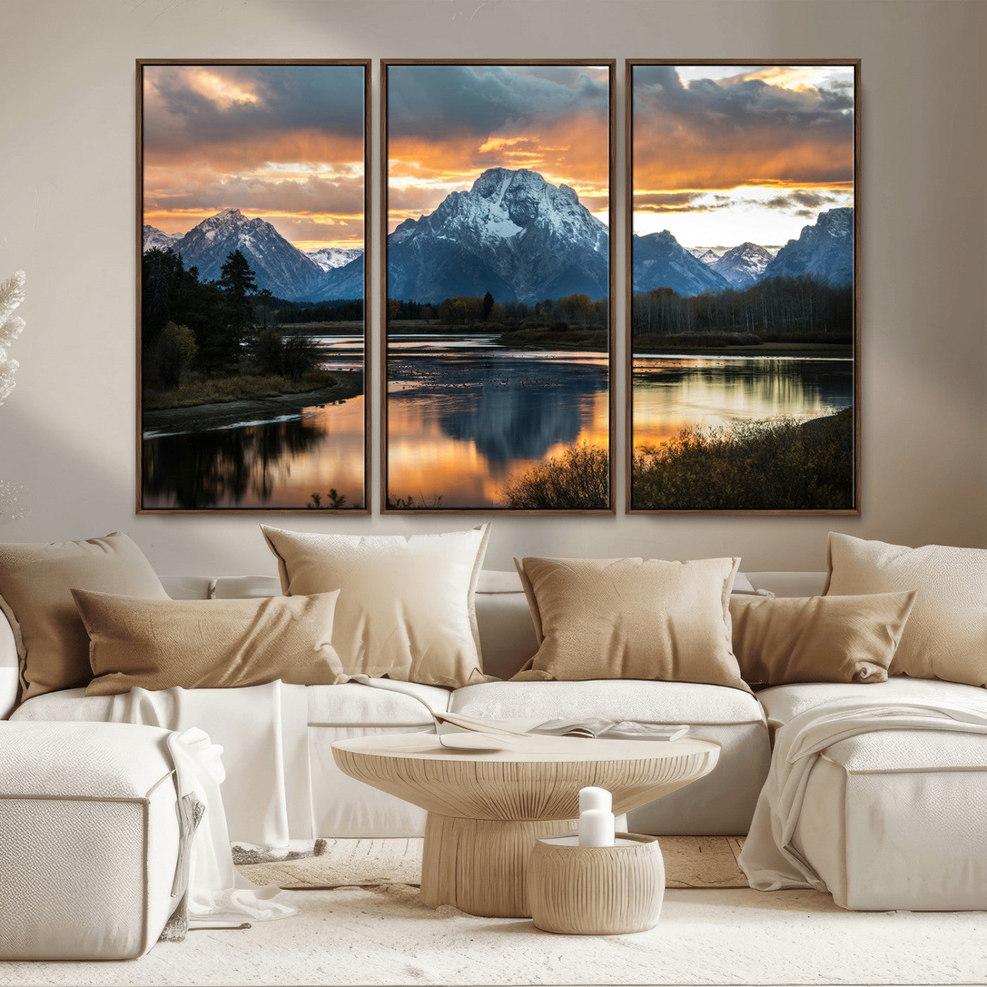 MGV-FC-48X32-3P - Mountain Sunset Wall Art Canvas Print, Framed Alpine Wilderness Art Picture Print, Golden Hour Perfect Wilderness Decor Artwork