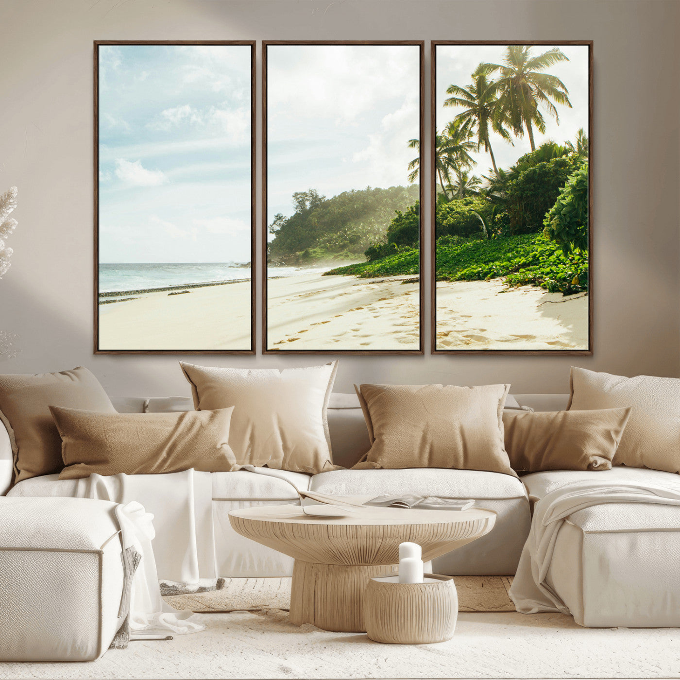 MGV-FC-48X32-3P - Relaxing Beach Wall Art Canvas Print, Framed Ocean View Art Picture Print, Coastal Serenity Perfect Tropical Coastal Decor Artwork