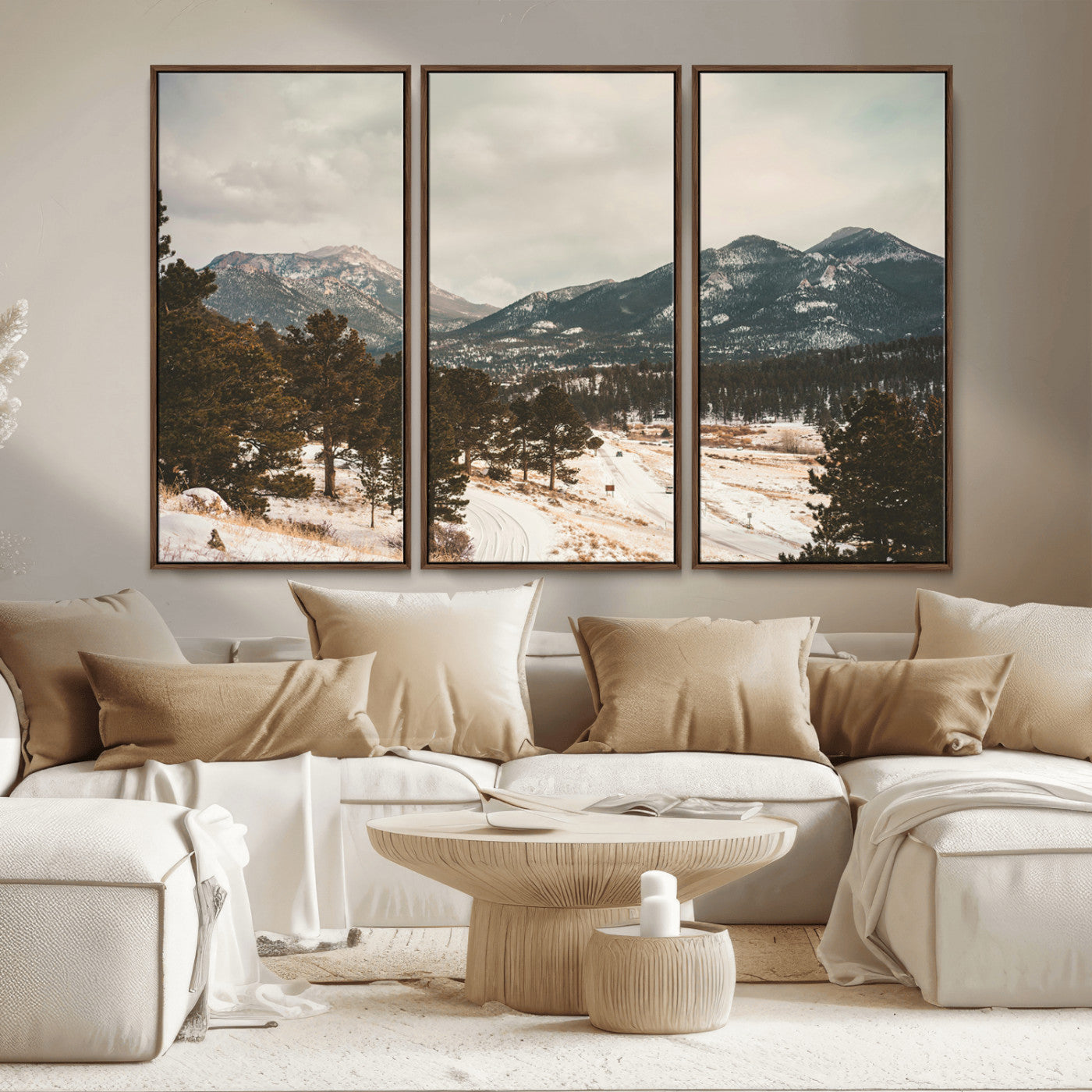 MGV-FC-48X32-3P - Mountain Landscape Wall Art Canvas Print, Framed Snowy Peaks Art Picture Print, Alpine Aesthetic Perfect Rustic Winter Decor Artwork