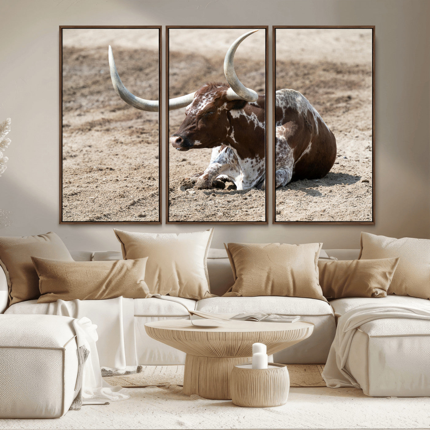 76549210-MGV-CV-36X24-Texas Longhorn Wall Art Canvas Print, Framed Country Living Art Picture Print, Farmhouse Perfect
