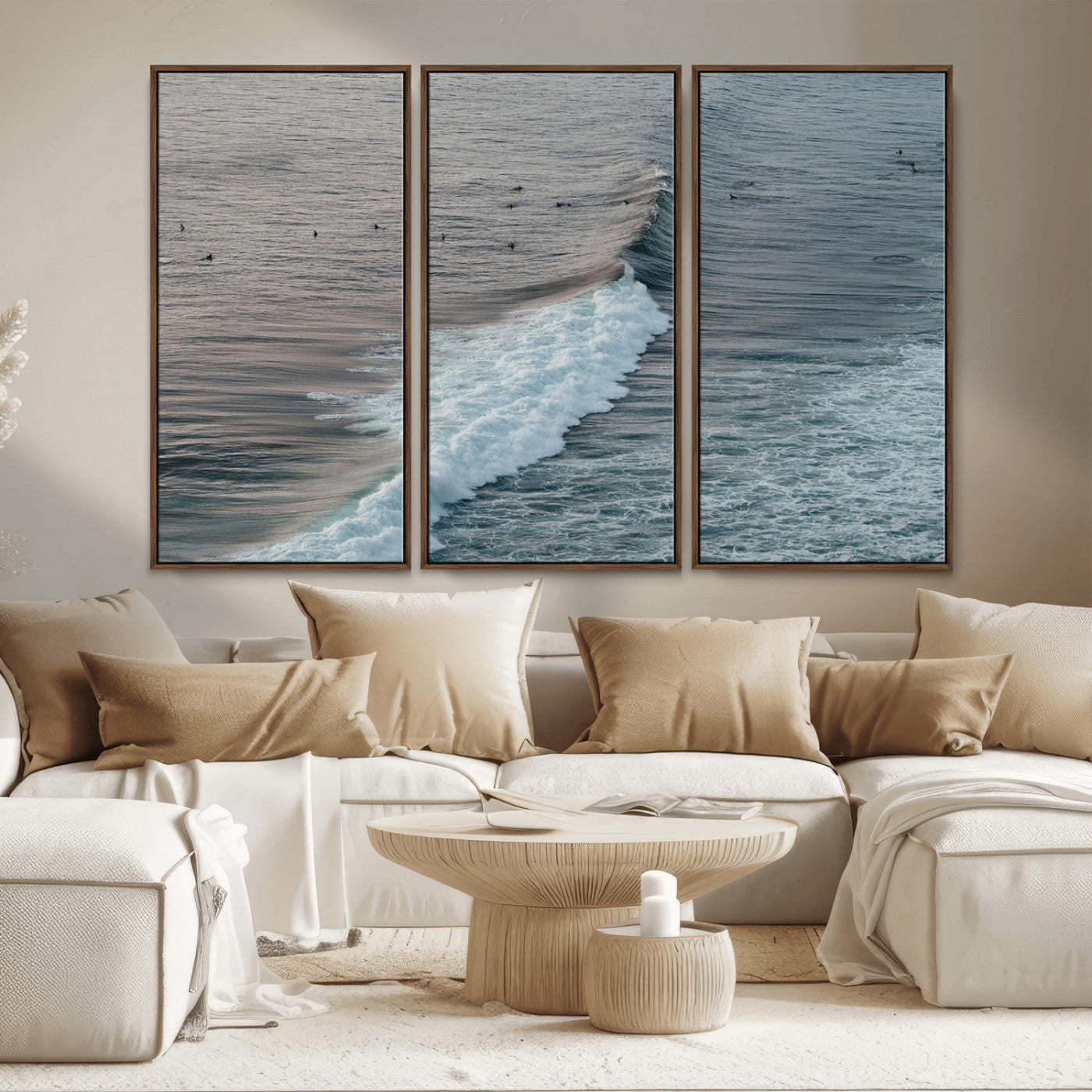 MGV-FC-48X32-3P - Ocean Waves Wall Art Canvas Print, Framed Coastal Serenity Art Picture Print, Surf Perfect Coastal Decor Artwork