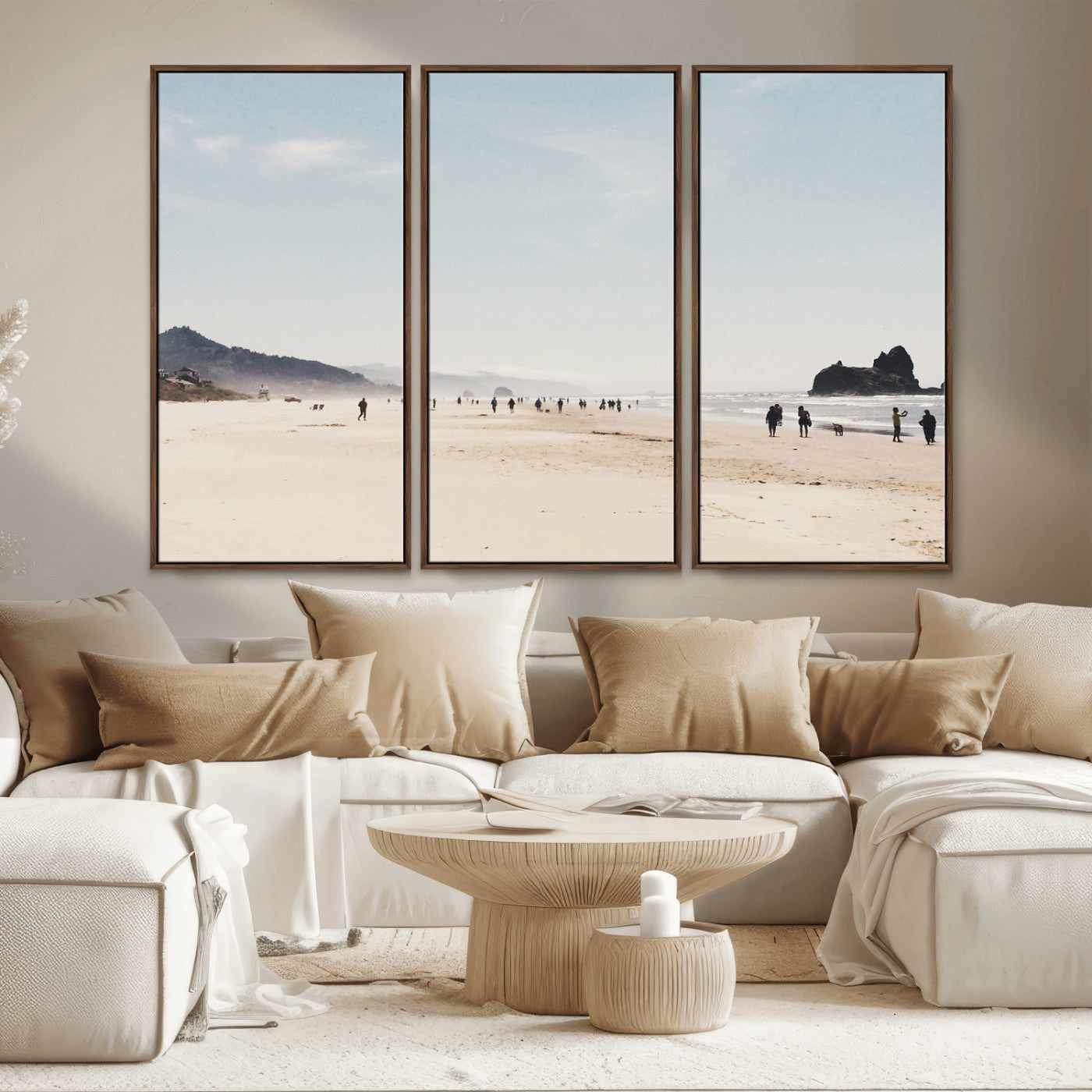 MGV-FC-48X32-3P - Minimalist Beach Wall Art Canvas Print, Framed Coastal Serenity Art Picture Print, Soft Sand Perfect Coastal Decor Artwork