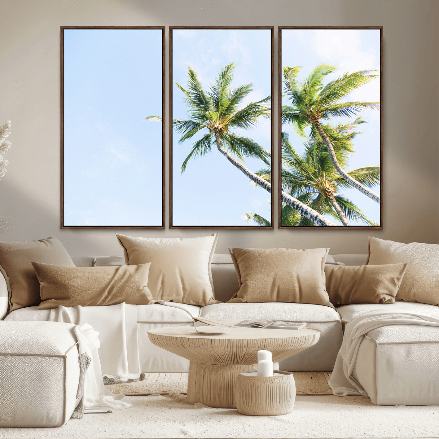 MGV-FC-48X32-3P - Palm Trees Wall Art Canvas Print, Framed Tropical Art Picture Print, Coastal Perfect Tropical Decor Artwork