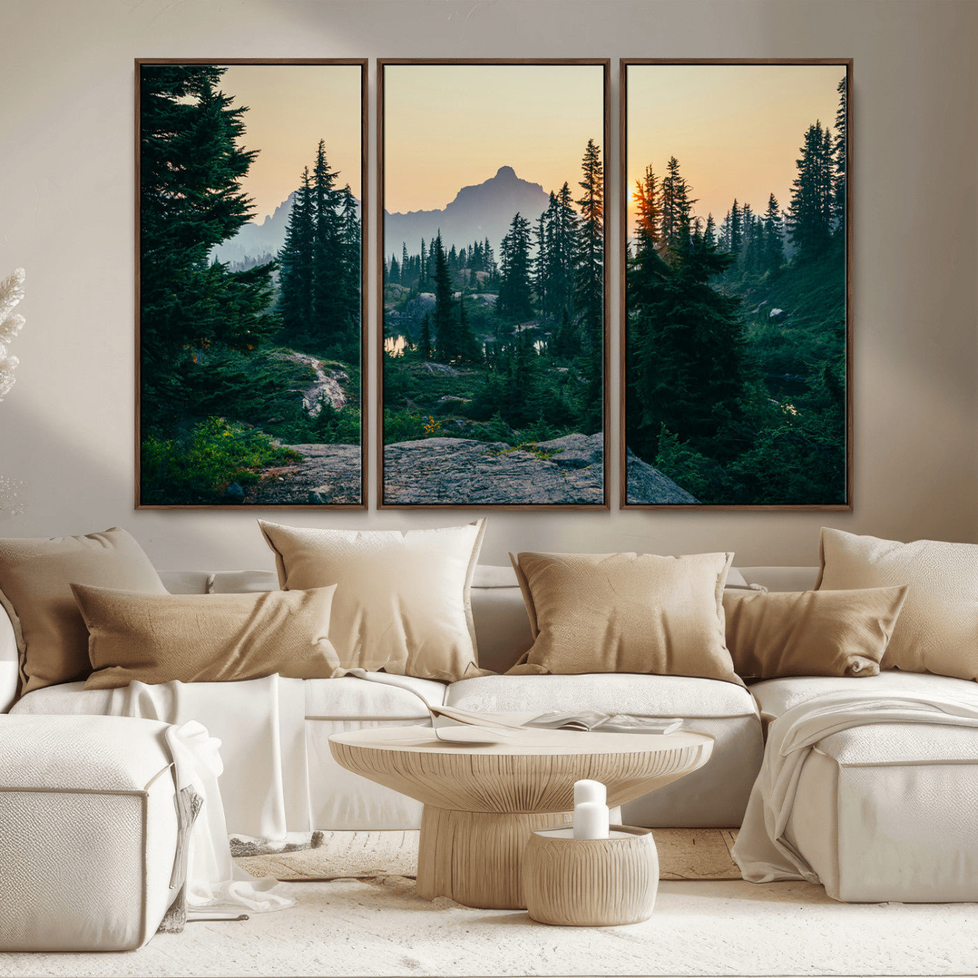 MGV-FC-48X32-3P - Mountain Wall Art Canvas Print, Framed Forest Serenity Art Picture Print, Mountain Perfect Rustic Decor Artwork