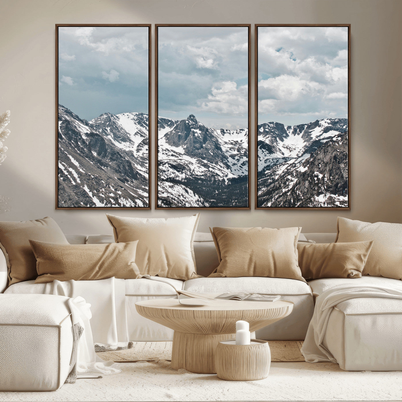 MGV-FC-48X32-3P - Snowy Peaks Wall Art Canvas Print, Framed Alpine Wilderness Art Picture Print, Mountain Escape Perfect Winter Serenity Decor Artwork