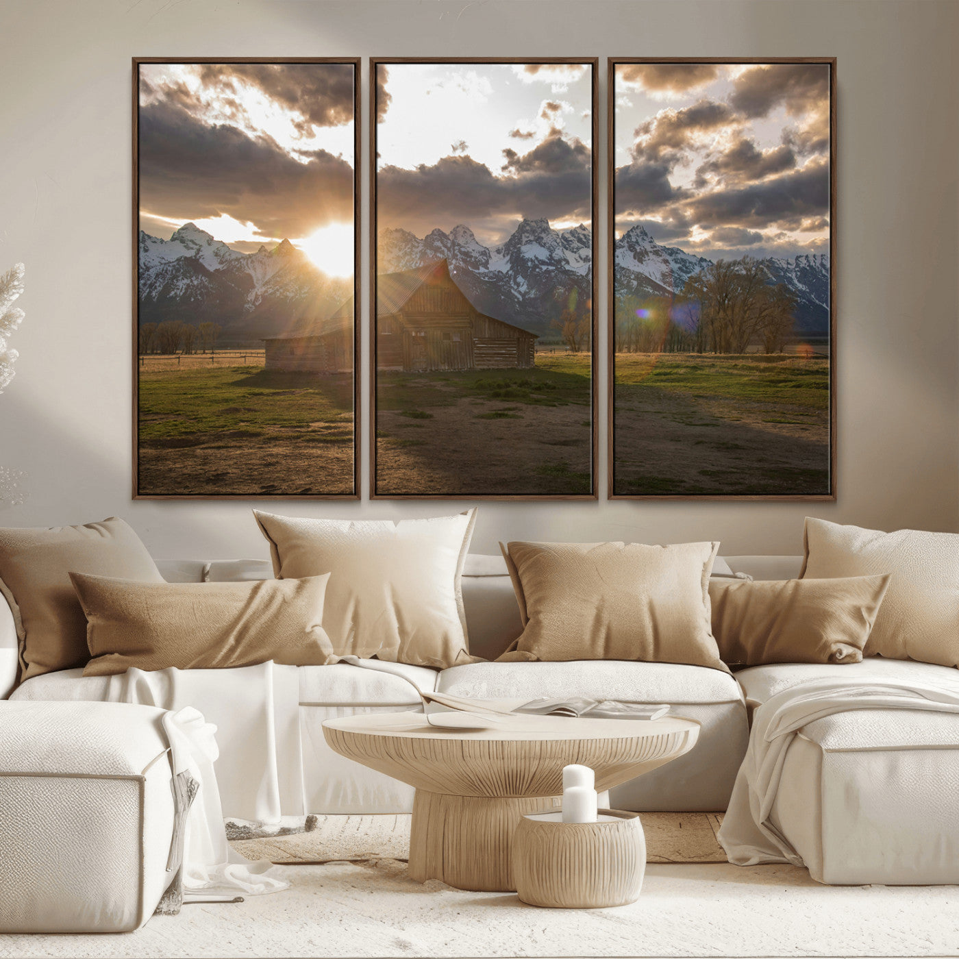 MGV-FC-48X32-3P - Snowy Peaks Wall Art Canvas Print, Framed Nature Escape Art Picture Print, Rustic Charm Perfect Rustic Western Decor Artwork