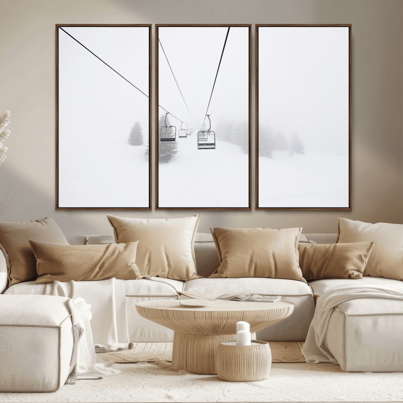 MGV-FC-48X32-3P - Ski Lift Wall Art Canvas Print, Framed Snowy Landscape Art Picture Print, Alpine Adventure Perfect Nordic Minimalist Decor Artwork
