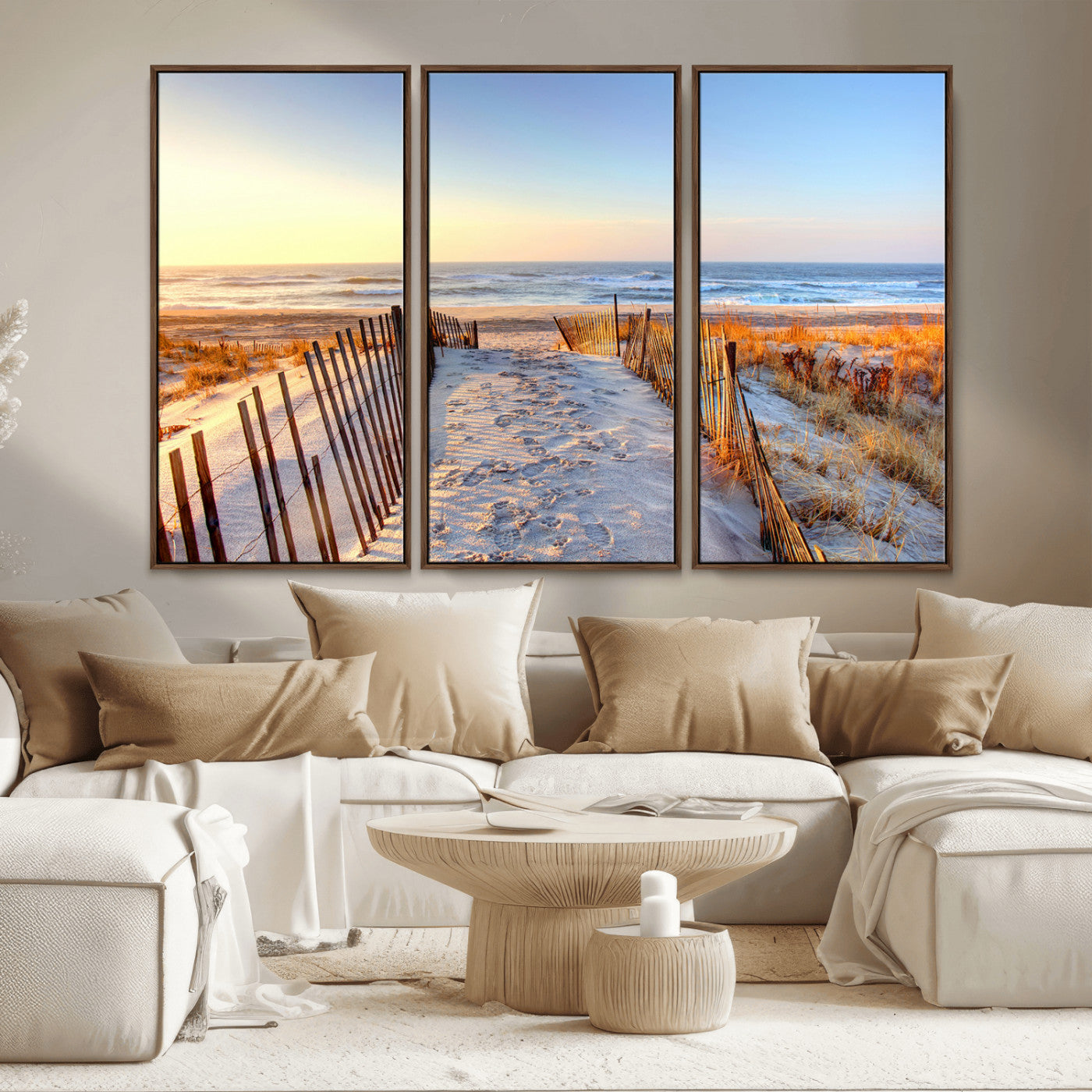 MGV-FC-48X32-3P - Ocean Sunset Wall Art Wall Art Canvas Print, Framed Nautical Photography Art Picture Print, Summer Beach House Decor Perfect Coastal Serenity Decor Artwork