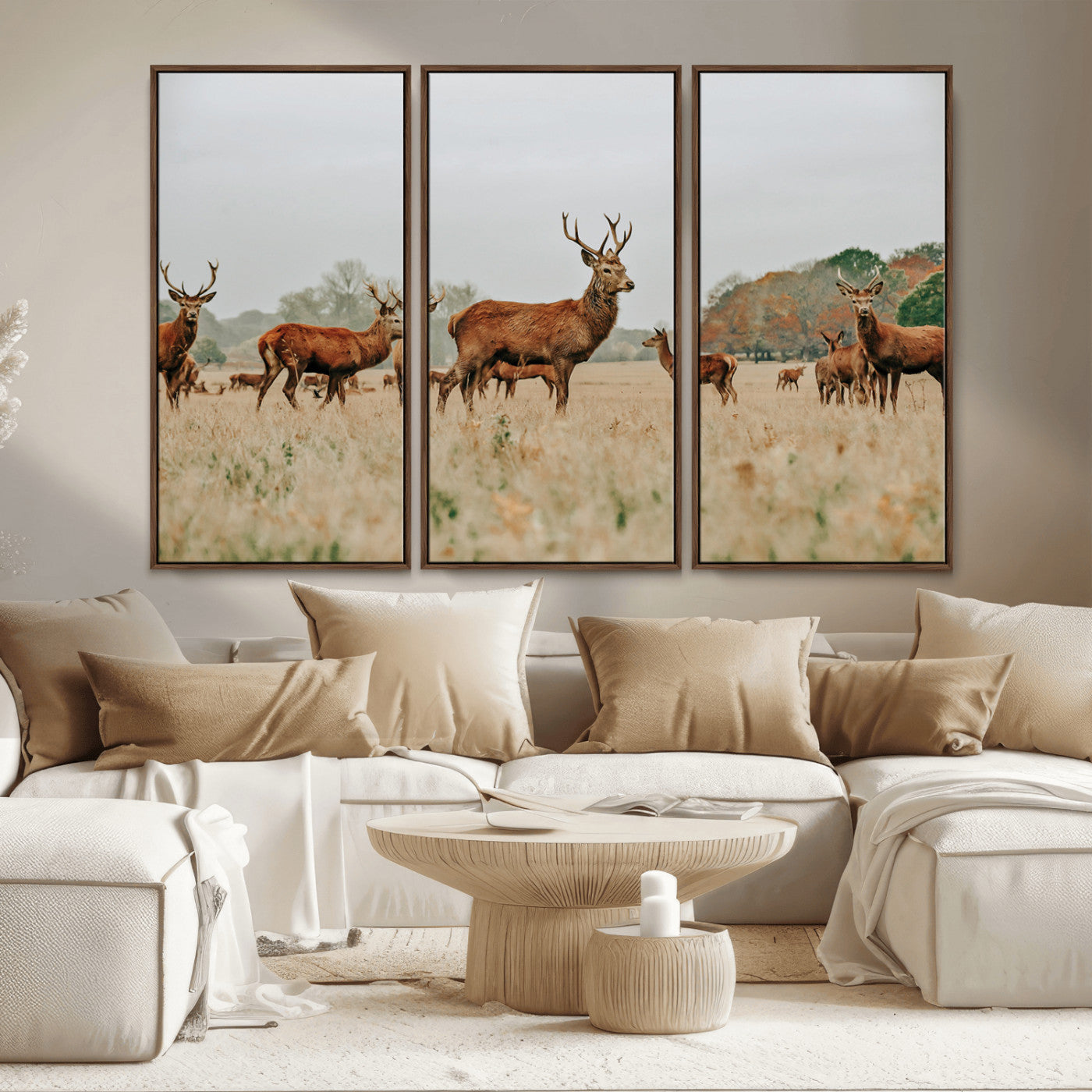 MGV-FC-48X32-3P - Rustic Deer Print Wall Art Canvas Print, Framed Autumn Nature Canvas Art Picture Print, Wildlife Art Print Perfect Rustic Wildlife Decor Artwork