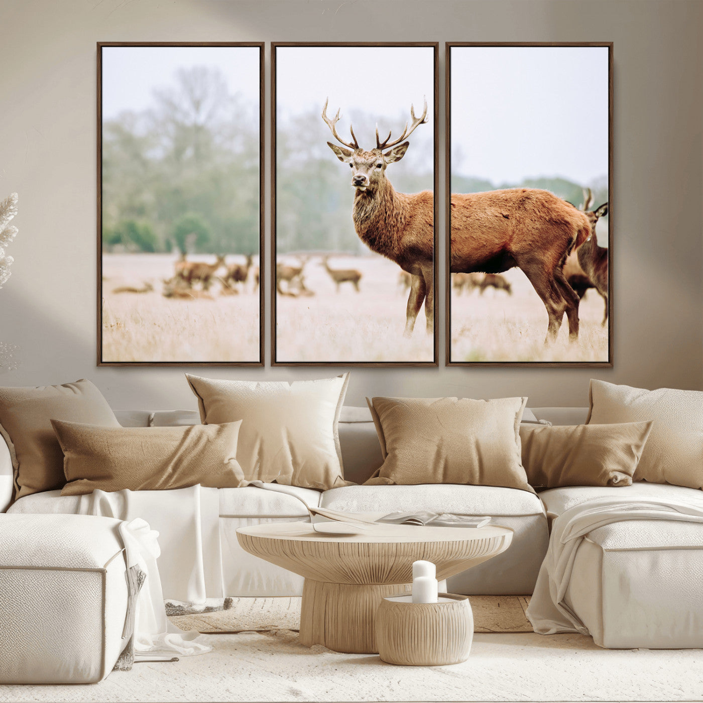 MGV-FC-48X32-3P - Rustic Nature Print Wall Art Canvas Print, Framed Deer Canvas Wall Art Art Picture Print, Nordic Animal Art Perfect Rustic Nature Decor Artwork