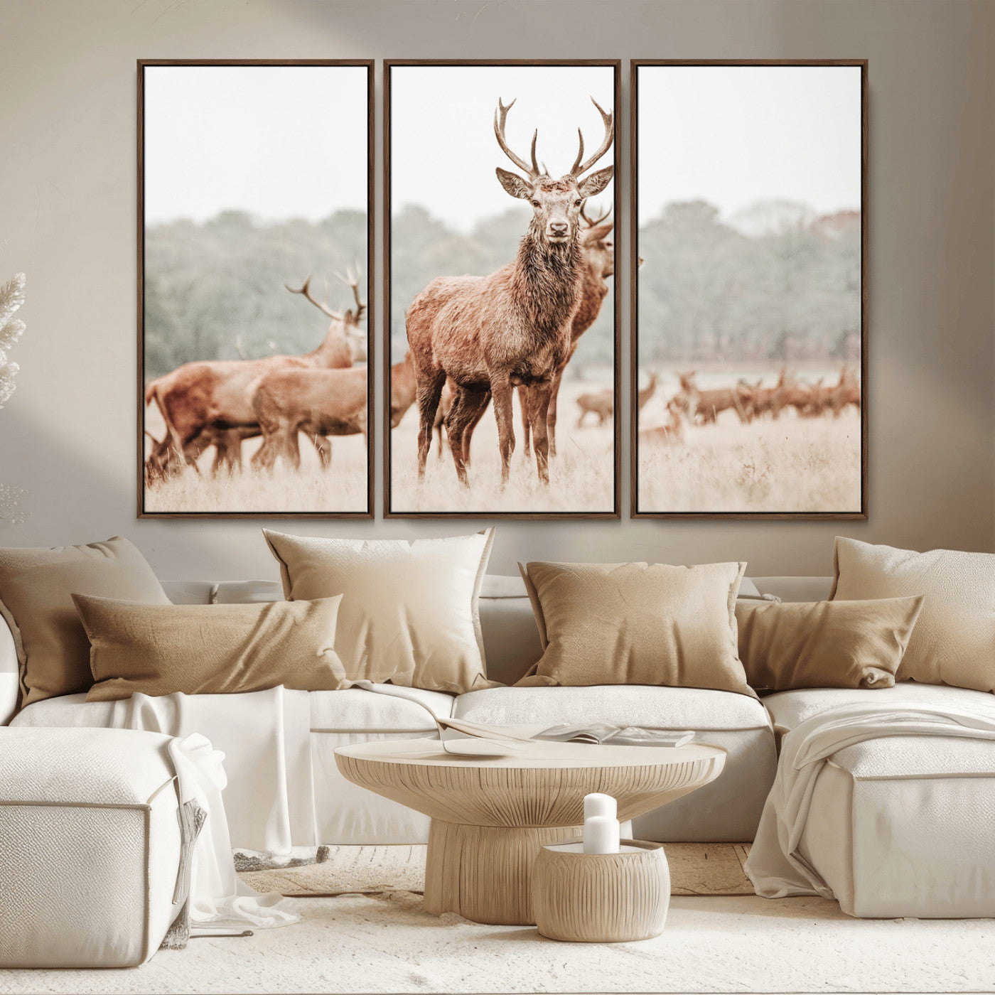 MGV-FC-48X32-3P - Rustic Nature Art Wall Art Canvas Print, Framed Stag Canvas Print Art Picture Print, Woodland Decor Perfect Rustic Lodge Decor Artwork