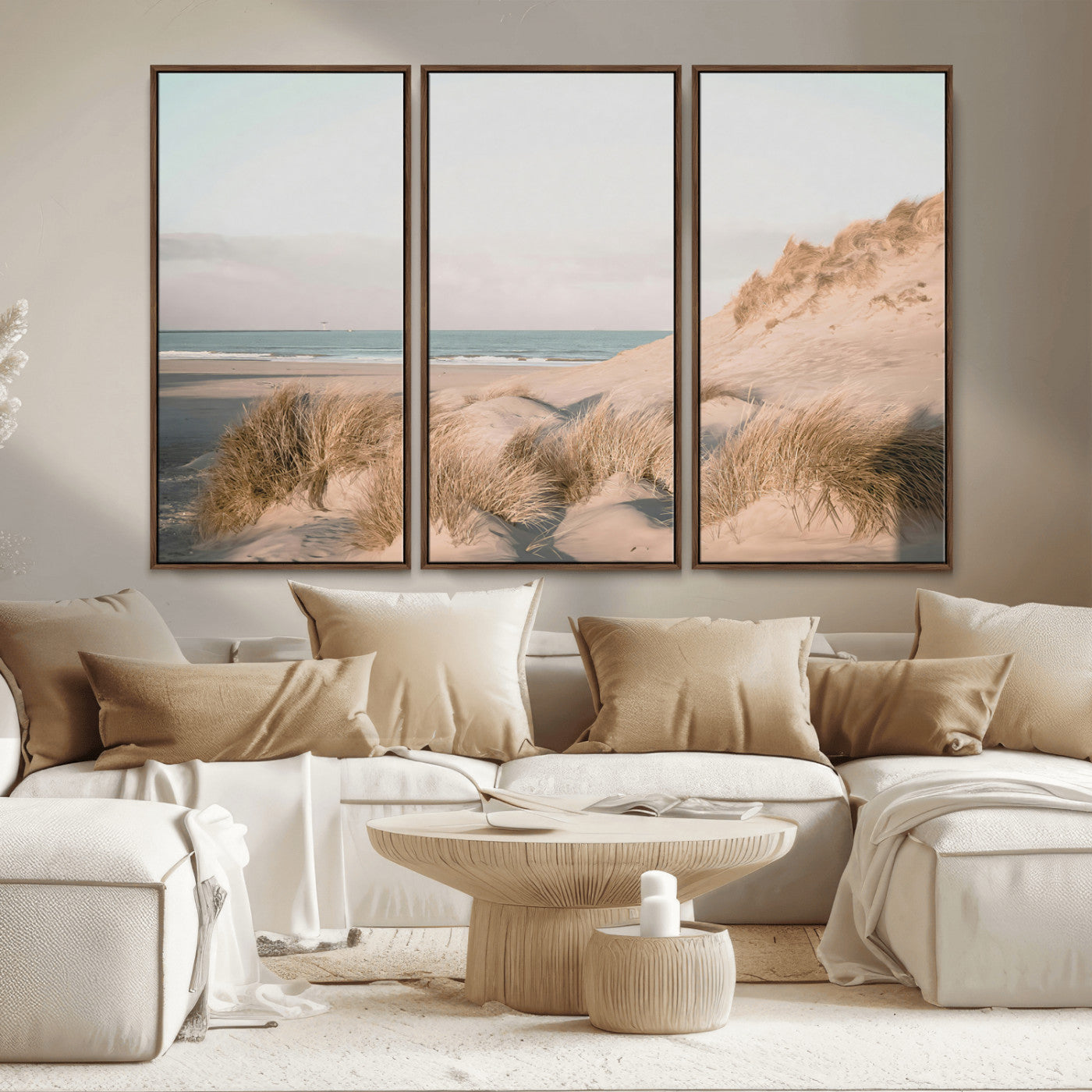 MGV-FC-48X32-3P - Beach Landscape Wall Art Canvas Print, Framed Sand Dune Photography Art Picture Print, Minimalist Seascape Perfect Coastal & Minimalist Decor Artwork
