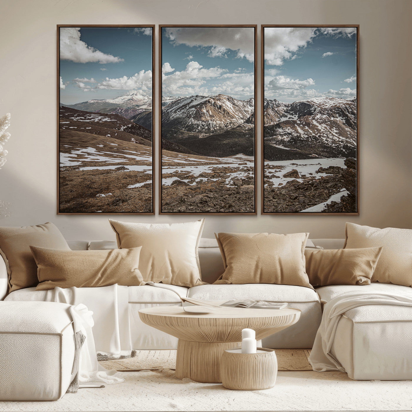MGV-FC-48X32-3P - Mountain Landscape Wall Art Canvas Print, Framed Snowy Peaks Art Picture Print, Rugged Highlands Perfect Rustic Adventure Decor Artwork