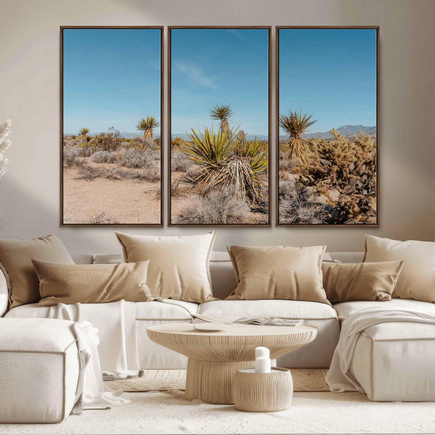 MGV-FC-48X32-3P - Joshua Tree Wall Art Canvas Print, Framed Desert Landscape Art Picture Print, Warm Earth Tones Perfect Southwestern Minimalist Decor Artwork