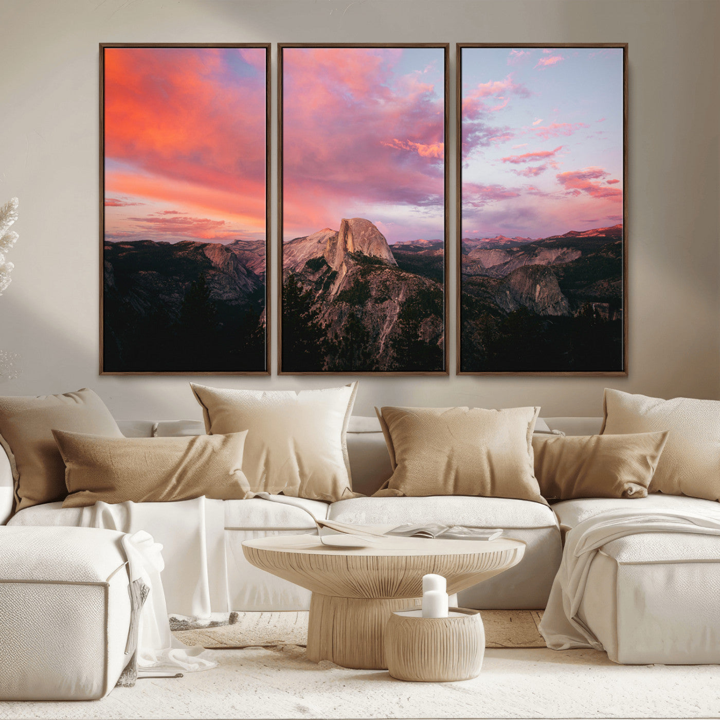 MGV-FC-48X32-3P - Half Dome Wall Art Canvas Print, Framed Yosemite National Park Art Picture Print, Dramatic Sunset Perfect Adventurous Wilderness Decor Artwork