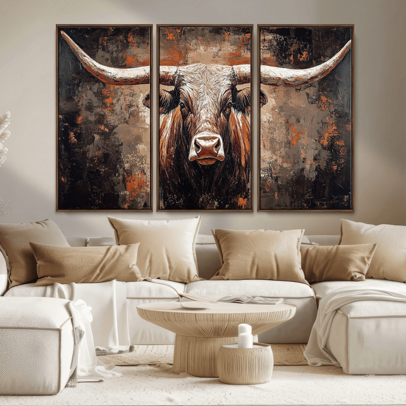 42732393-MGV-CV-36X24-Rustic Longhorn Bull Wall Art Canvas Print – Vintage Western Cattle Painting, Texas Steer Artwork for Ranch, Farmhouse or Cowboy Decor