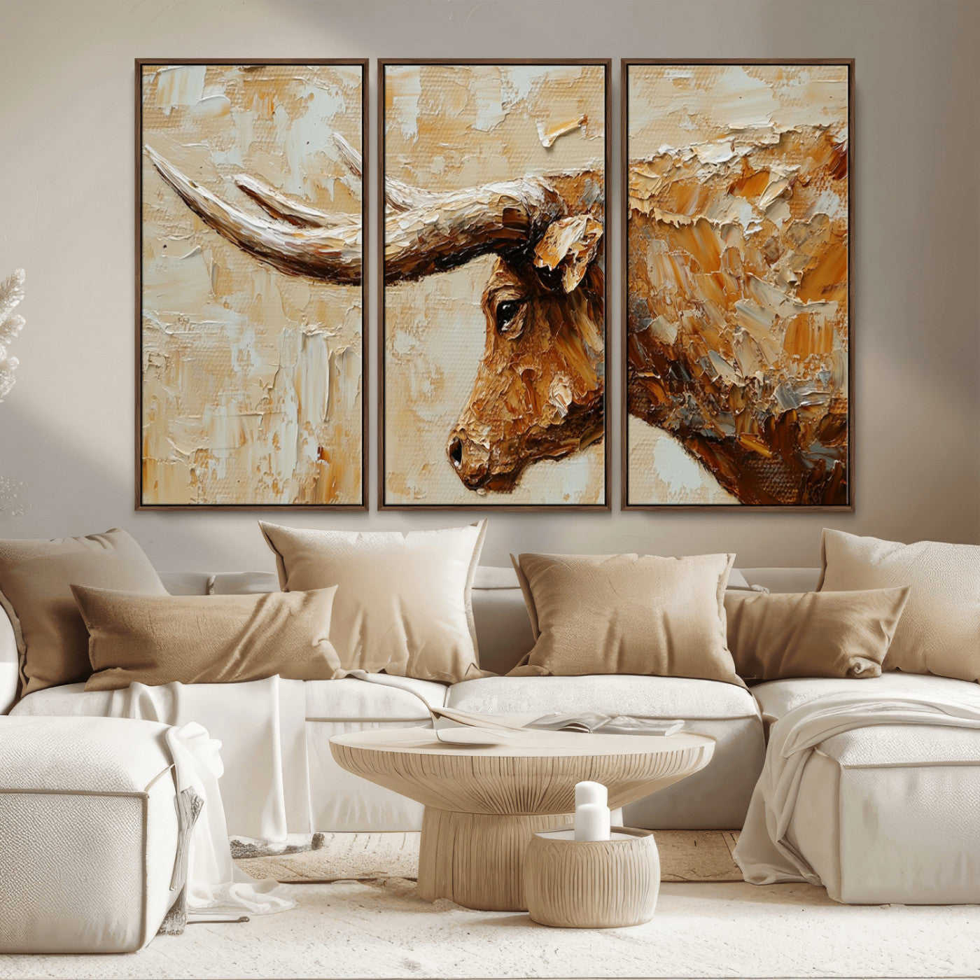 69611428-MGV-CV-36X24-Rustic Longhorn Bull Wall Art Canvas Print – Vintage Western Cattle Painting, Texas Steer Artwork for Ranch, Farmhouse or Cowboy Decor