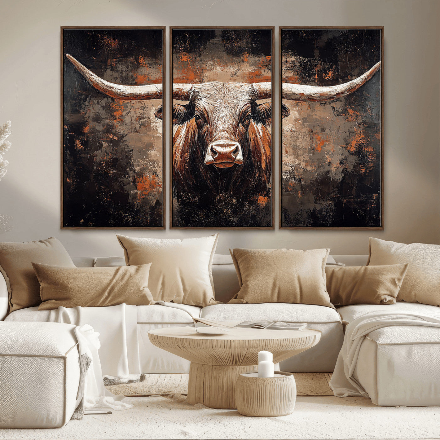 24779067-MGV-CV-36X24-Rustic Longhorn Bull Wall Art Canvas Print – Vintage Western Cattle Painting, Texas Steer Artwork for Ranch, Farmhouse or Cowboy Decor