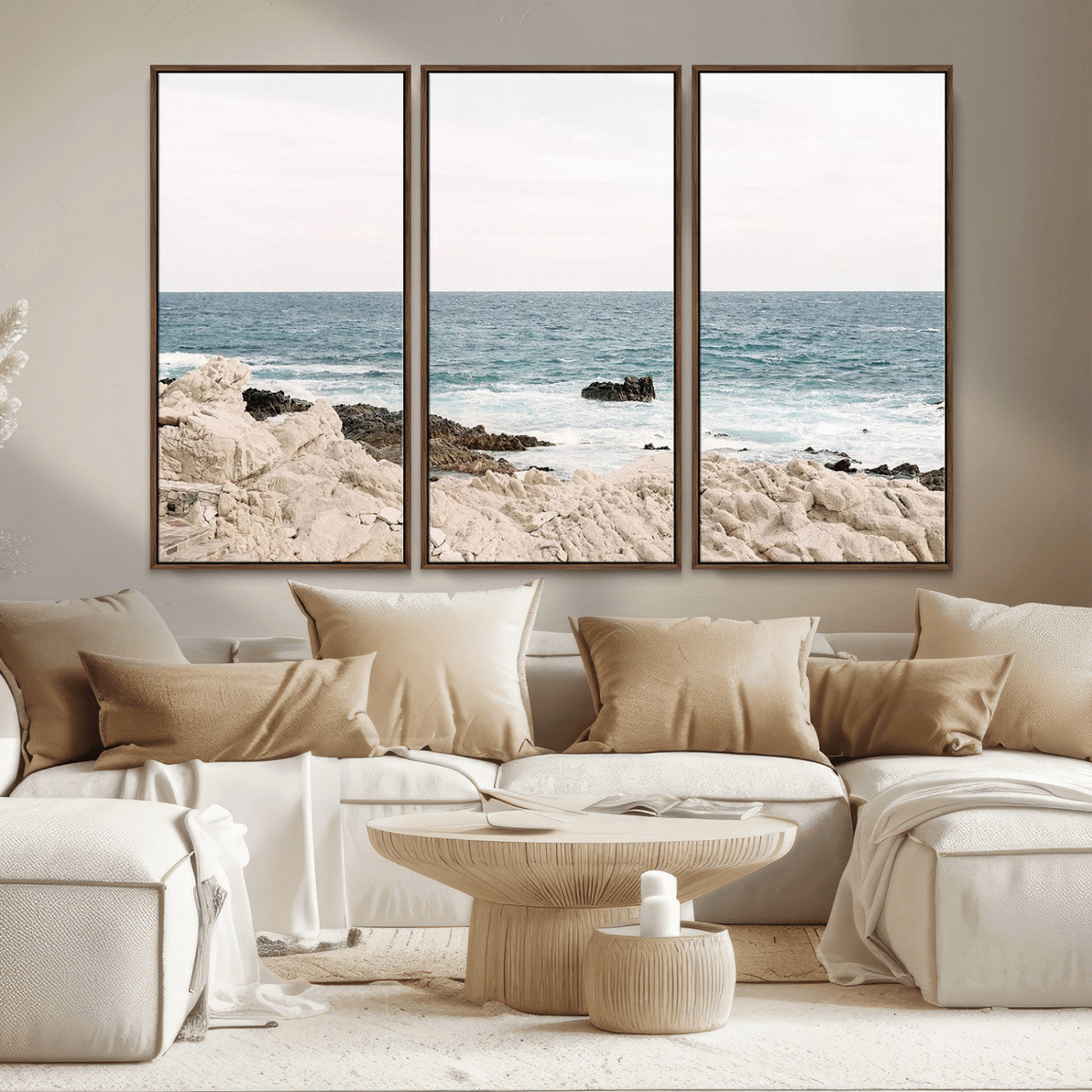 25481980-MGV-CV-36X24-Coastal Ocean View Wall Art Canvas Print – Serene Rocky Shoreline and Blue Sea Photography for Coastal Chic or Minimalist Home Decor