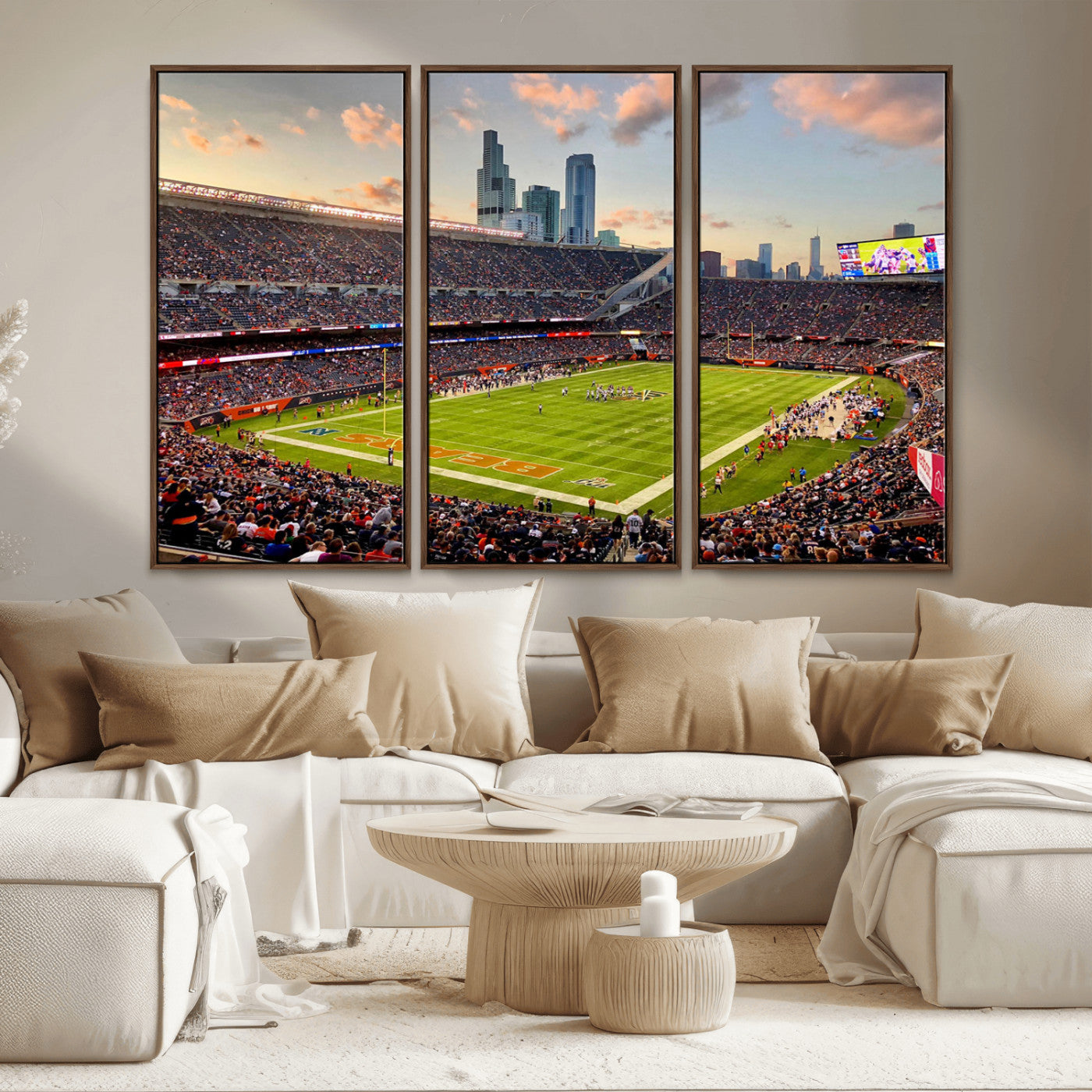 MGV-FC-48X32-3P - Chicago Bears Soldiers Field Wall Art Canvas Print – Framed Football Stadium Artwork for Sports