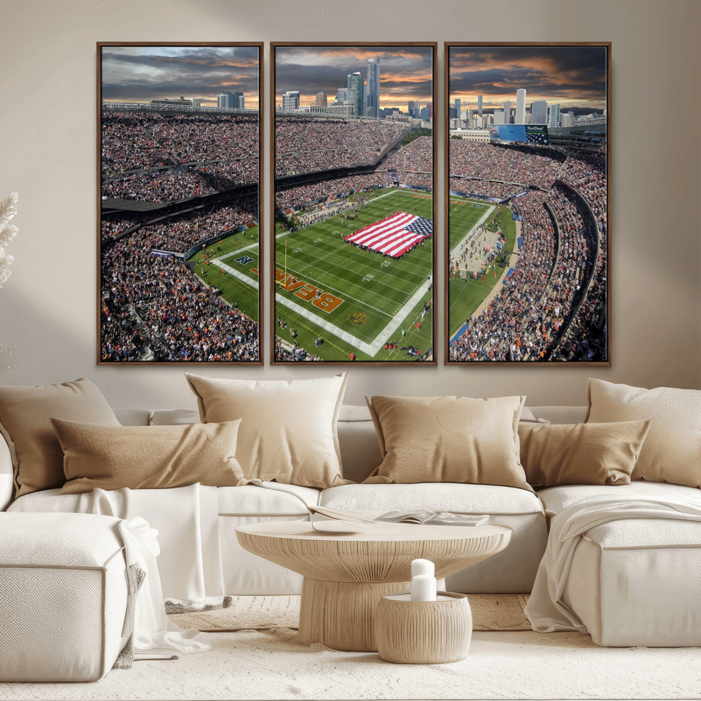 MGV-FC-48X32-3P - Chicago Bears Soldiers Field Wall Art Canvas Print – Framed Football Stadium Artwork for Sports