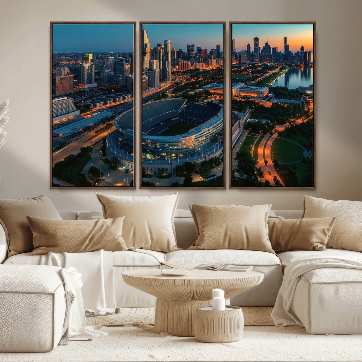 MGV-FC-48X32-3P - Chicago Bears Soldiers Field Wall Art Canvas Print – Framed Football Stadium Artwork for Sports