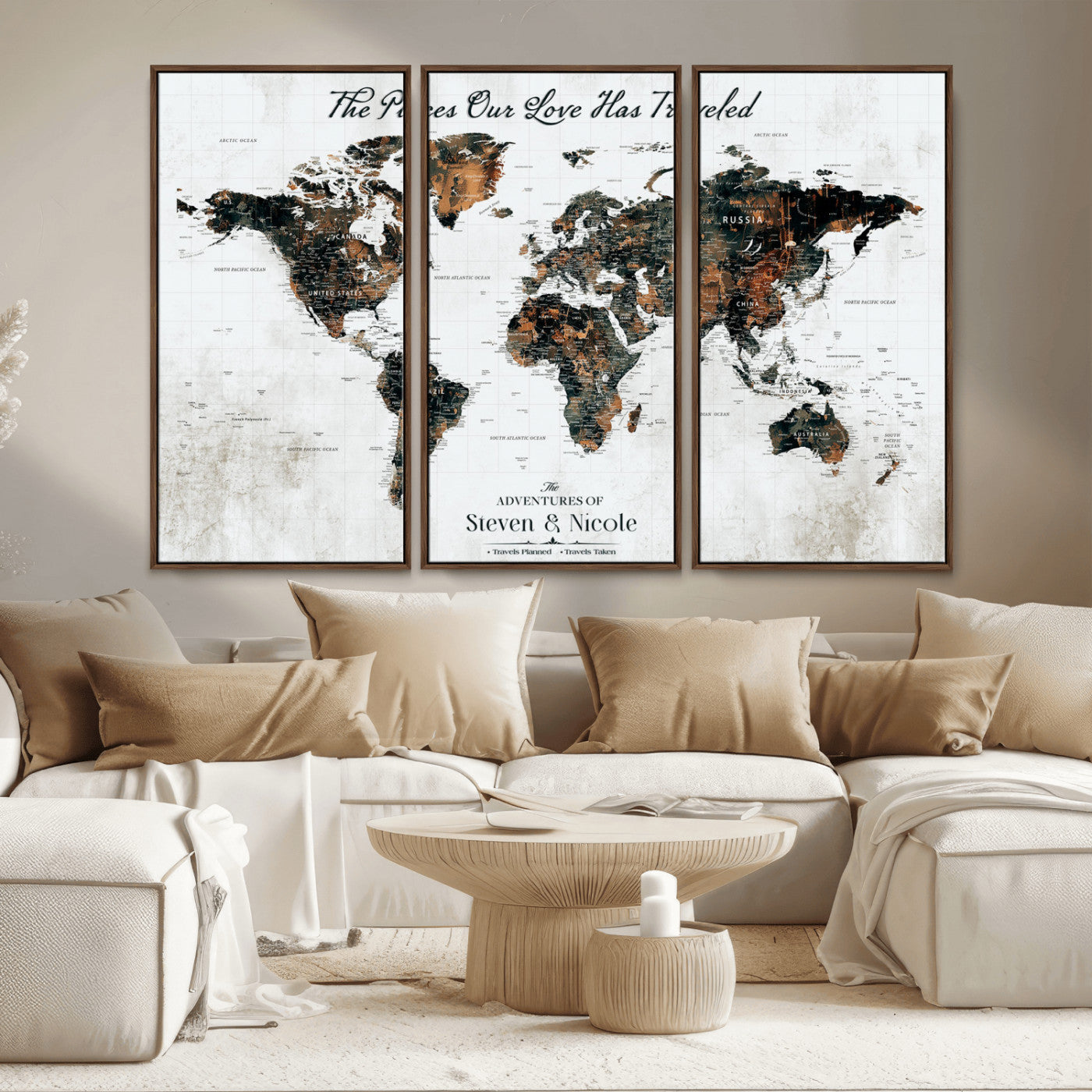 89231588-MGV-CV-36X24-World Travel Map with Pins – Framed Canvas Print to Track Adventures and Create a Visual Travel Journal, Ideal Wall Art for Home - H17