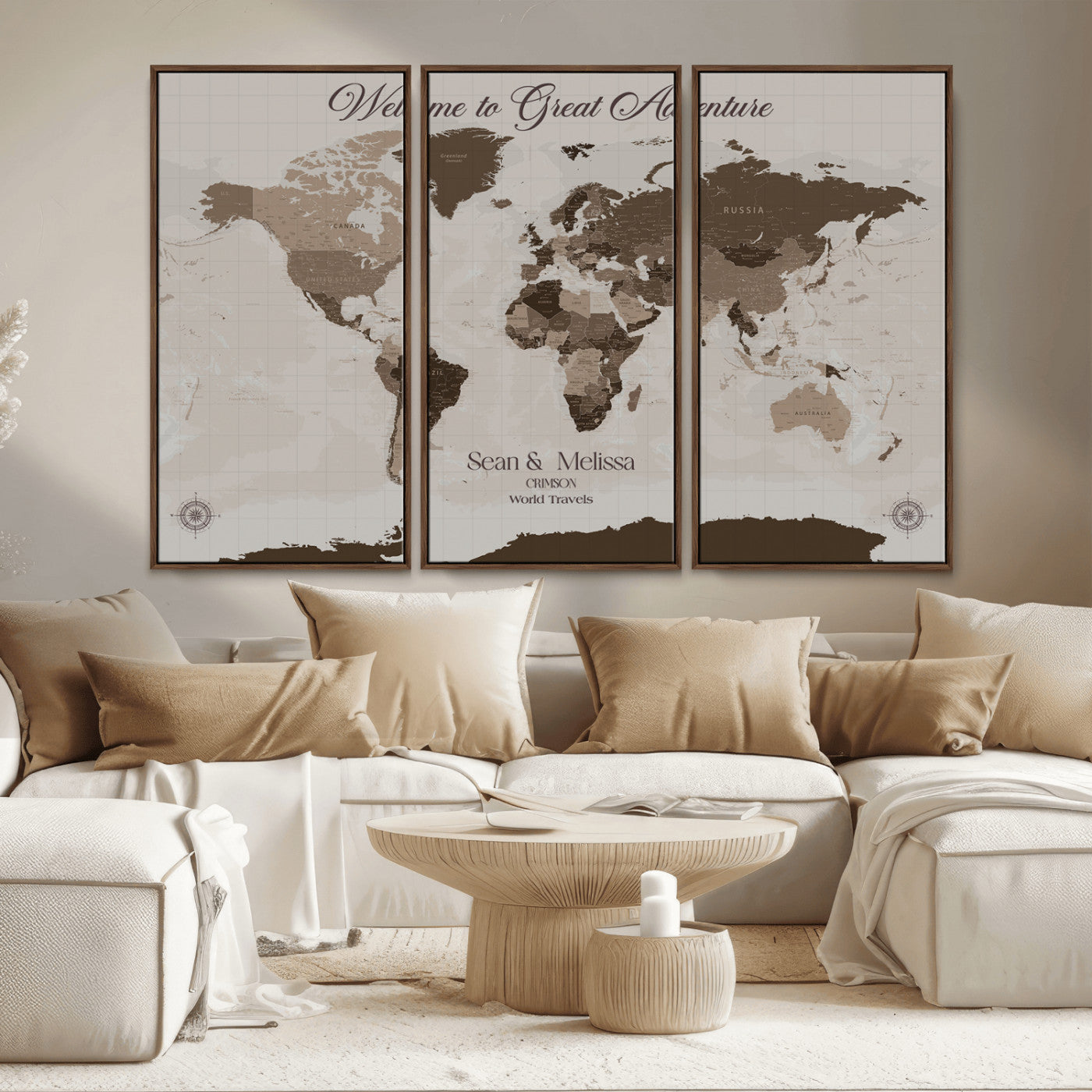 49871705-MGV-CV-36X24-Custom Push Pin World Map Wall Canvas Print – Personalized Travel Tracker with Pins – Framed Large Multi-Size Canvas for Home Office Decor