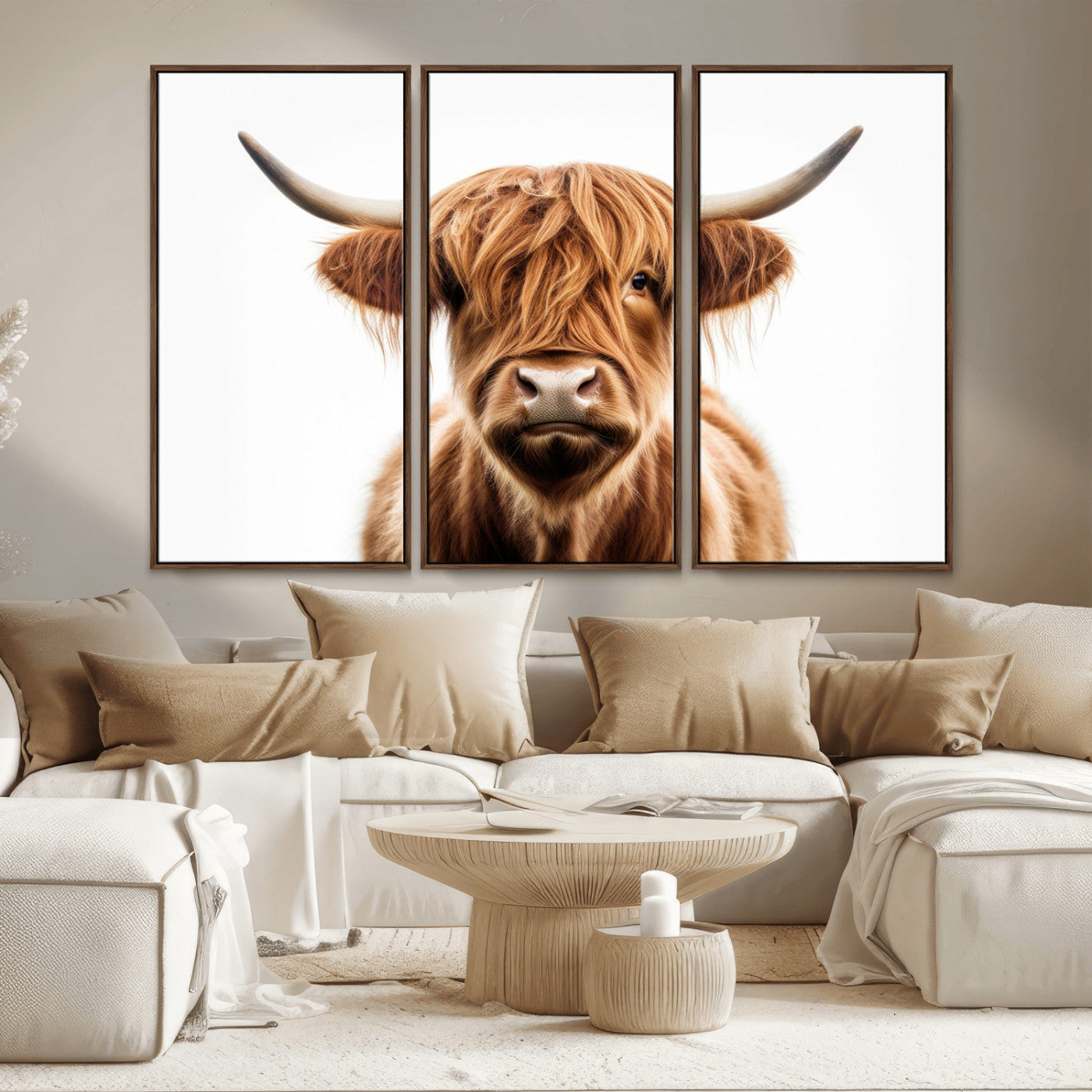 -Scottish Highland Cow Canvas Print, Framed Highland Cow Canvas Home Decor