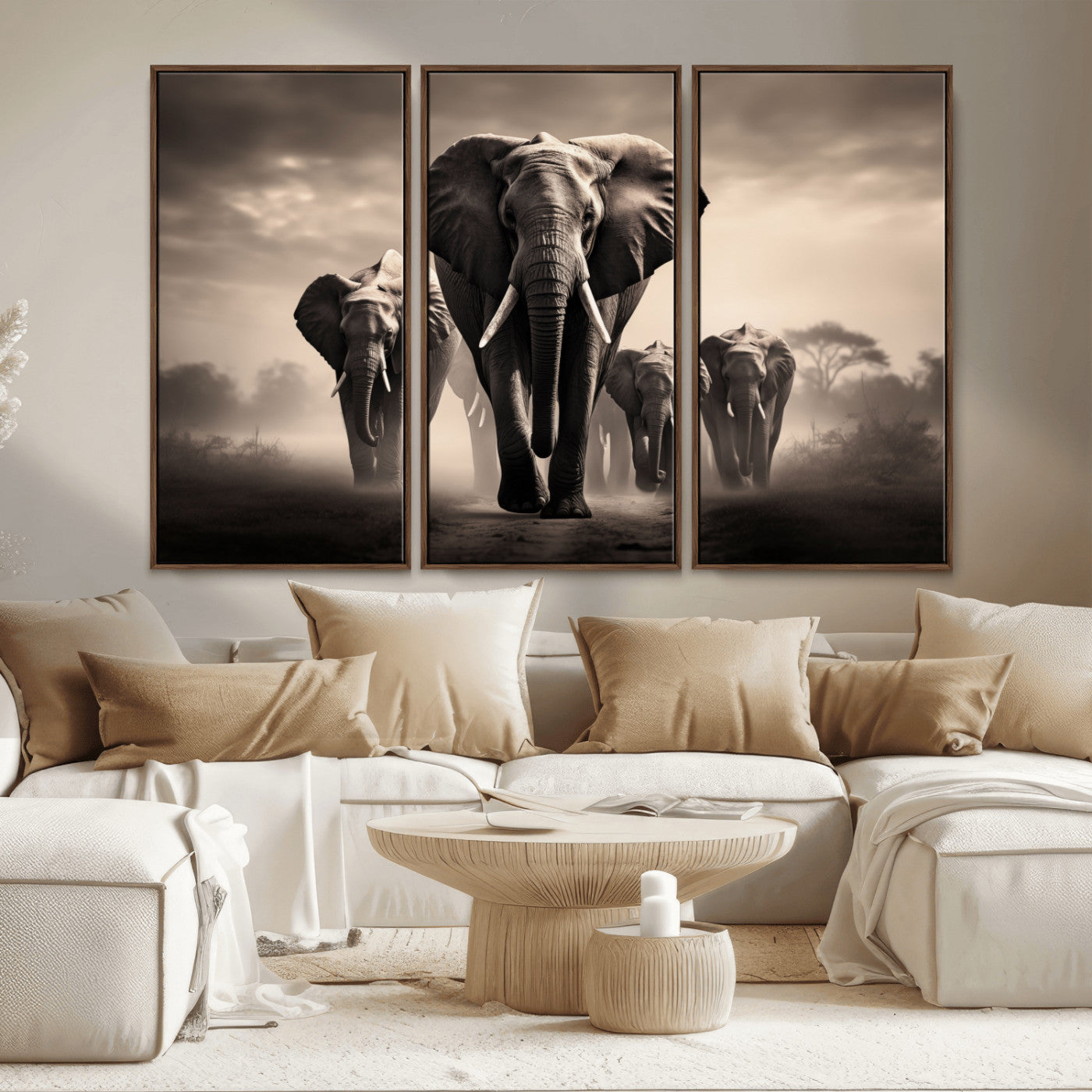 48598F10-MGV-CV-36X24-Elephant Family Wall Art Canvas Print, Framed Elephant Wall Art Home Decor