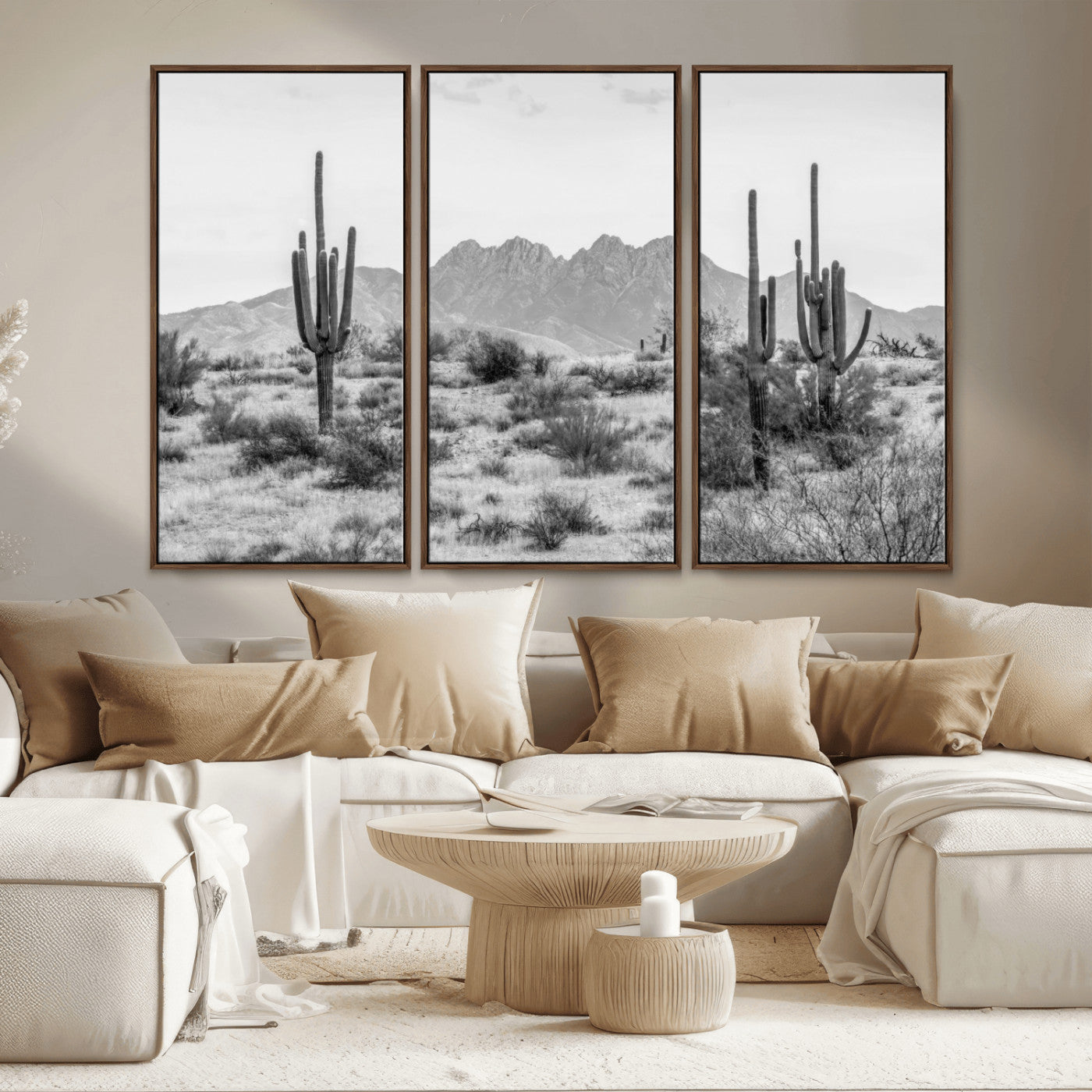 97436PHN-MGV-CV-36X24-Black White Arizona Desert Canvas Wall Art Cactus Farmhouse Wall Art