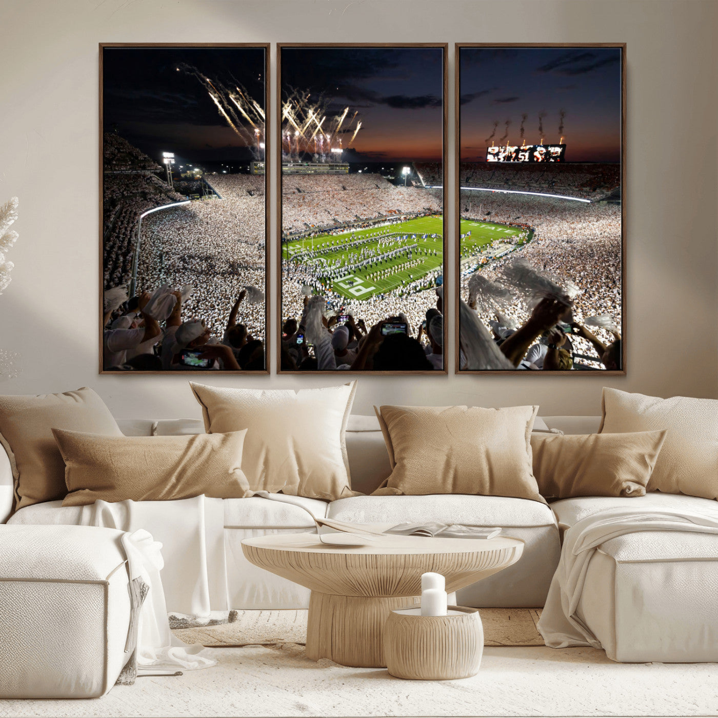 MGV-FC-48X32-3P - Penn State Stadium Wall Art Print, White Out Football Game Canvas Wall Art, Framed Sports Stadium,