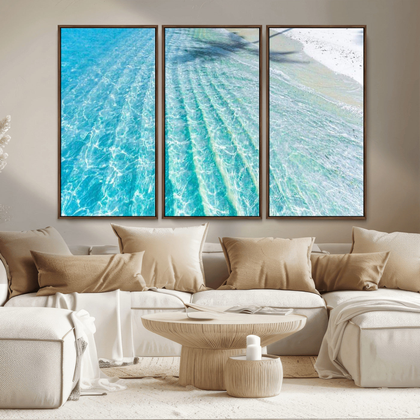 46233906-MGV-CV-36X24 - Serene Clear Blue Ocean Water Canvas Wall Art – Soft White Sand Shore Coastal Print for Home Decor, Relaxation, and Tranquil Vibes